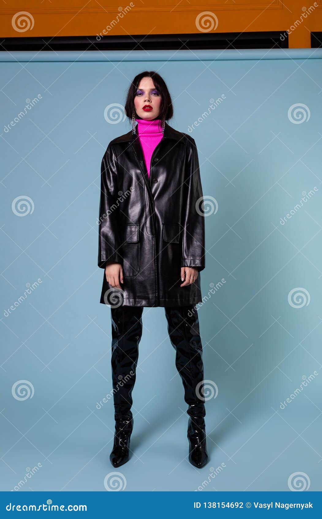 Full Length Portrait of Young Woman with Black Short Hair Stock Photo ...