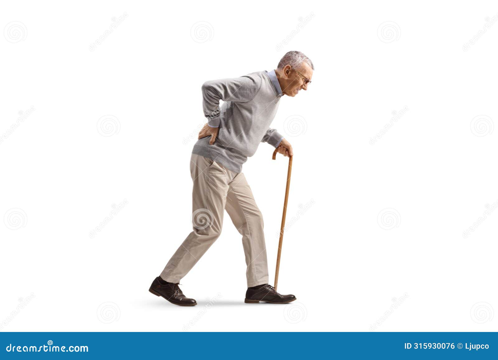 Full Length Profile Shot of an Elderly Man Walking with a Bent Back Stock Photo Image of