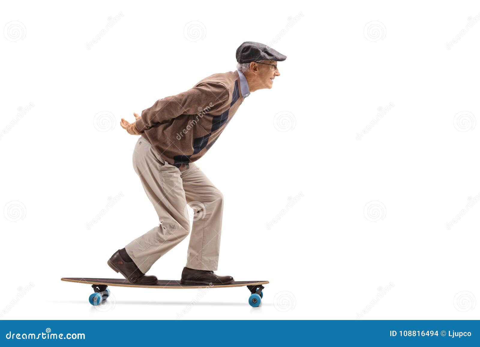 Senior riding a longboard stock photo. Image of isolated - 108816494