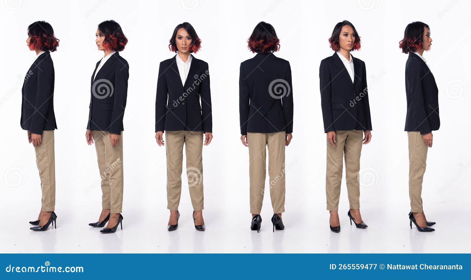 Full Length 20s Asian Woman Wear Formal Business Dress Blazer High Heel  Shoes. Black Short Curl Hair Female Feel Happy Smile Stock Image - Image of  blazer, length: 265559477