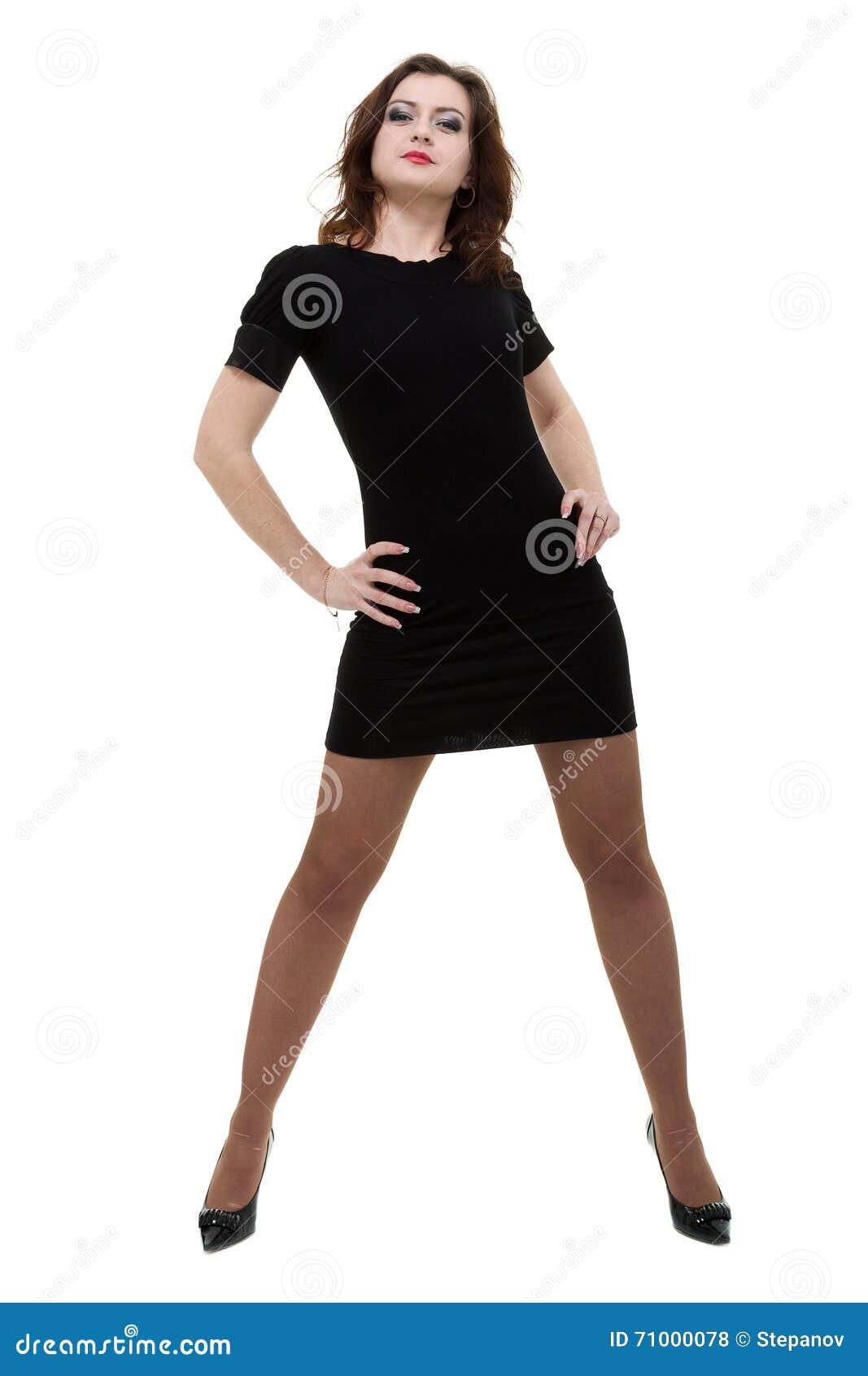 Full Length Shot of Woman in Little Black Dress, Isolated on White ...