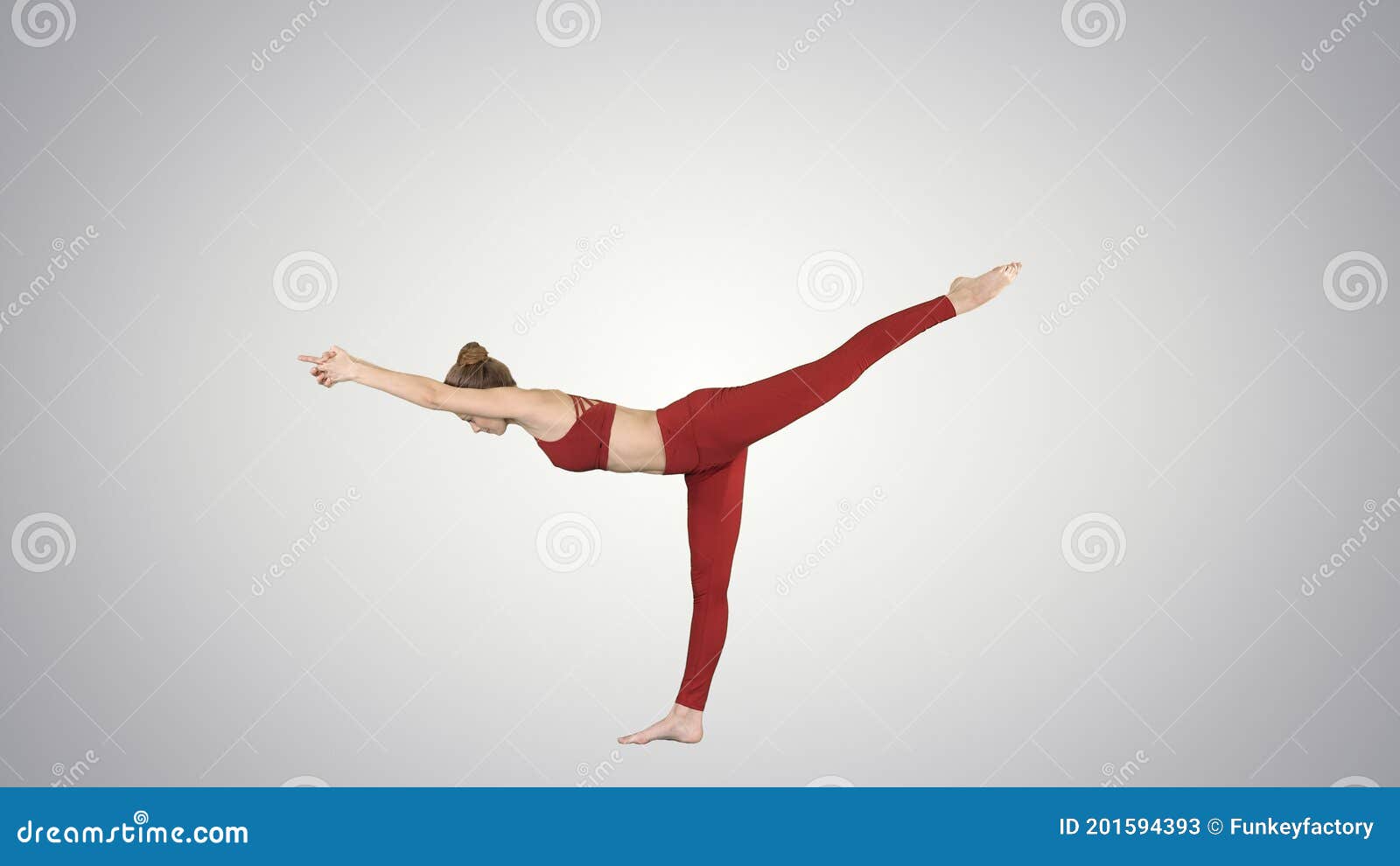 Side View Of Woman Silhouette Doing Yoga Balancing Stick Pose