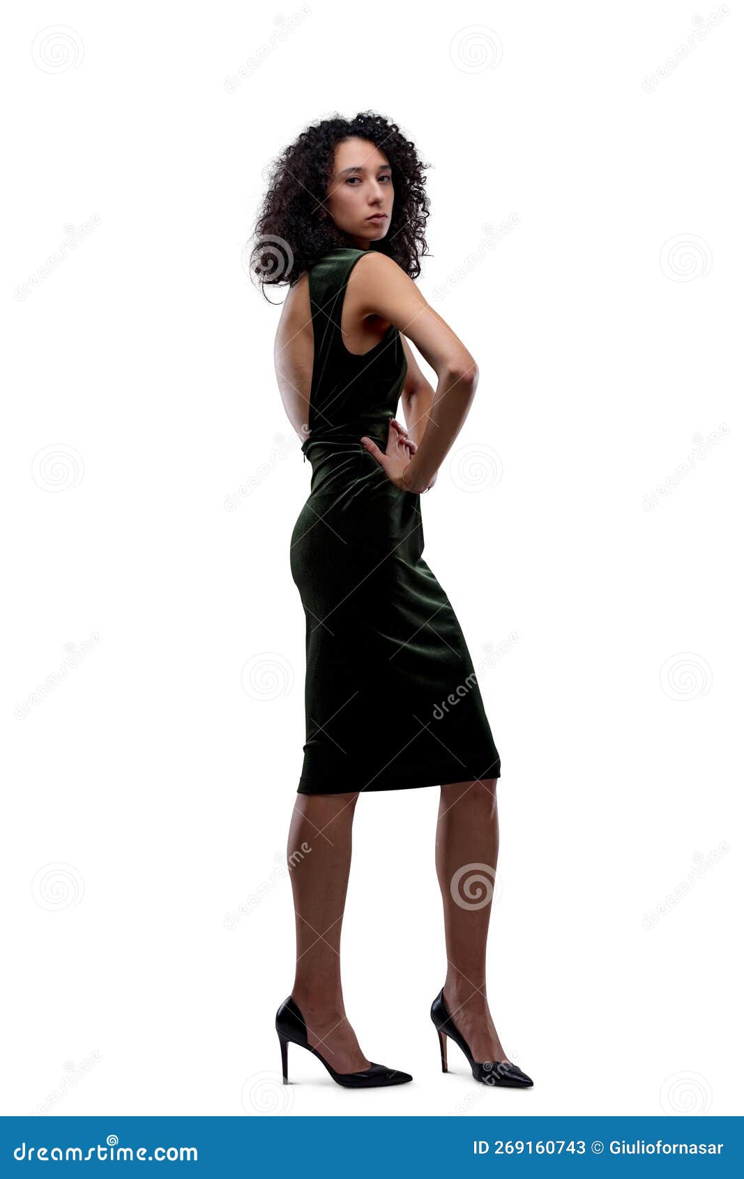 Full length portrait of a pretty slim blonde model in a black dress on a  white background. Stylish, fashionable, youth, sexy. It is in different  poses. Stock Photo by ©govorkov.photo 323896514