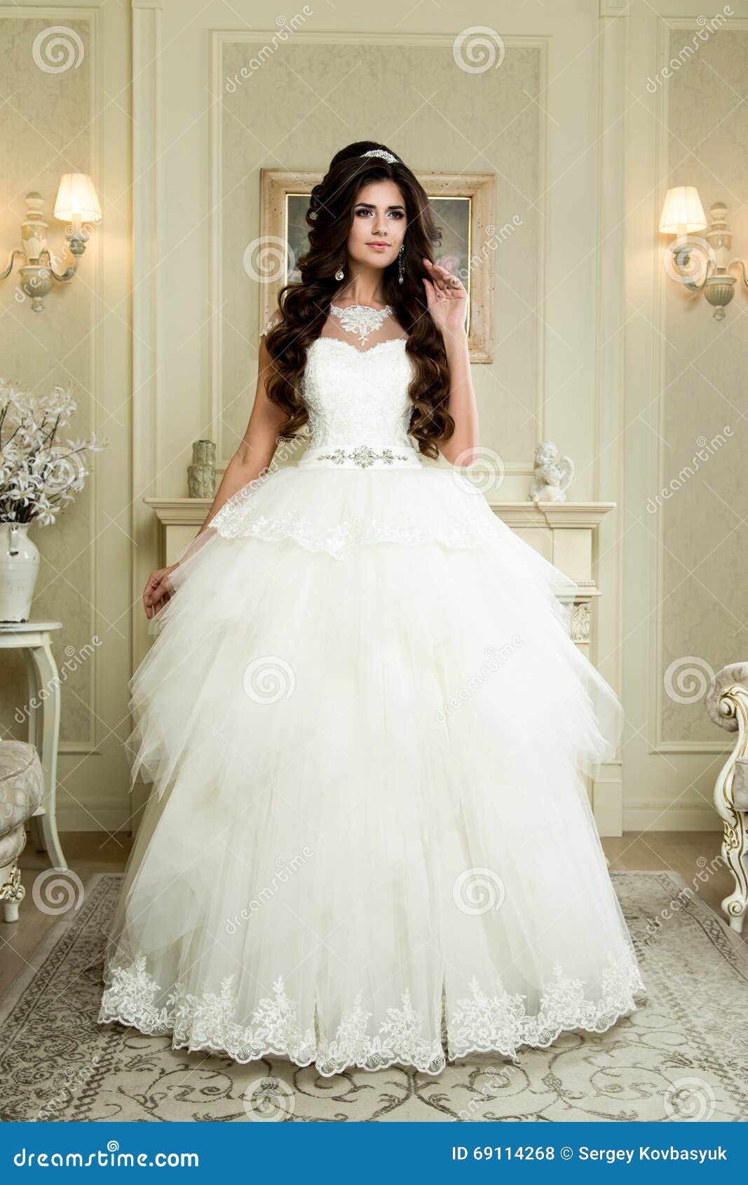 Full Length View on Beautiful Woman Posing in a Wedding Dress ...