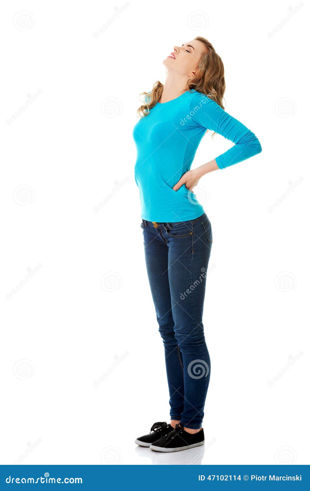 full length woman with back pain