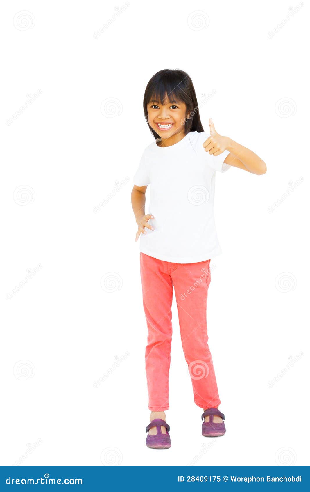 Full Length of Young Asian Girl Showing Thumbs Up Stock Image - Image ...