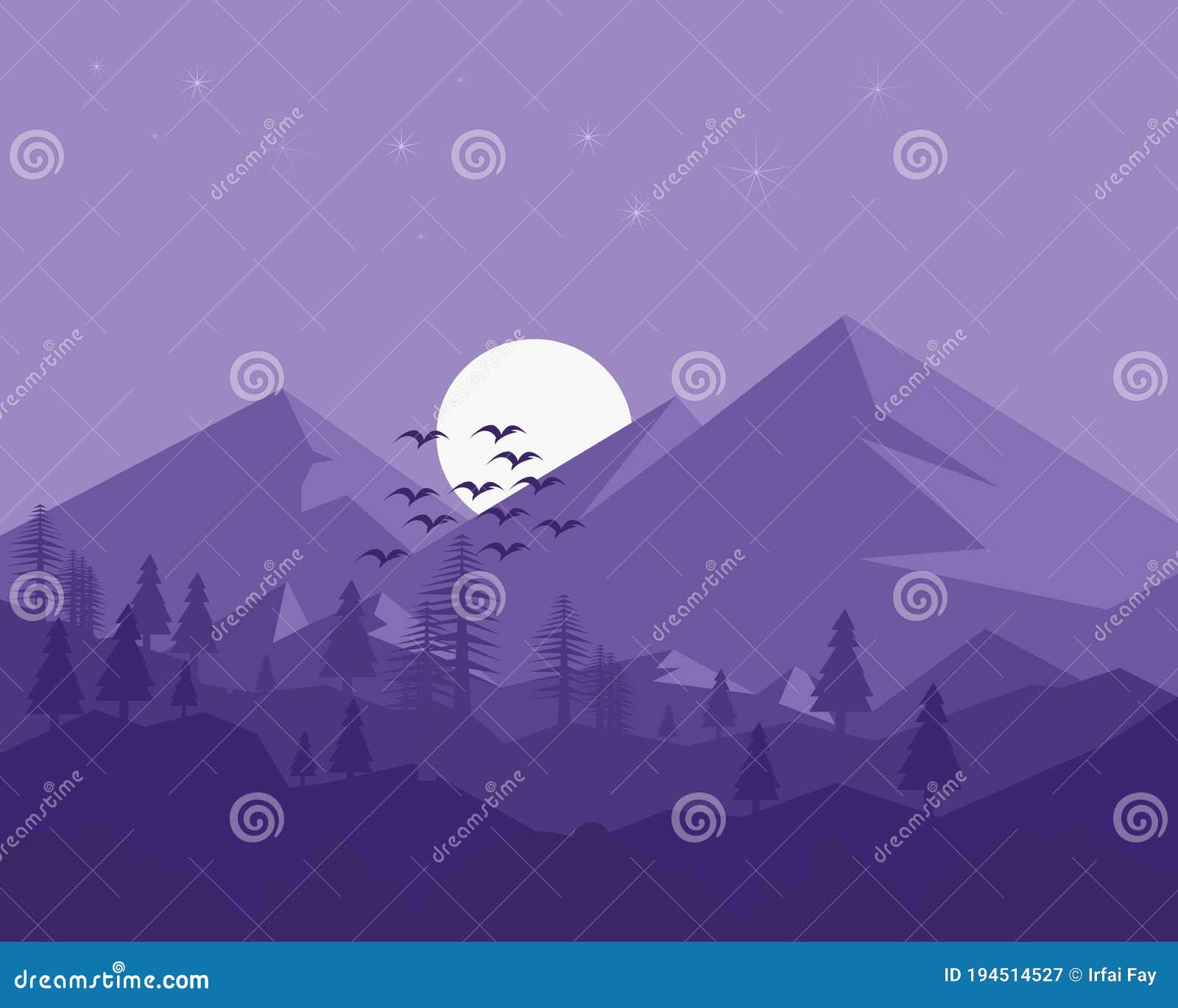 Full Moon Vector Illustration Design in the Mountains Stock Vector