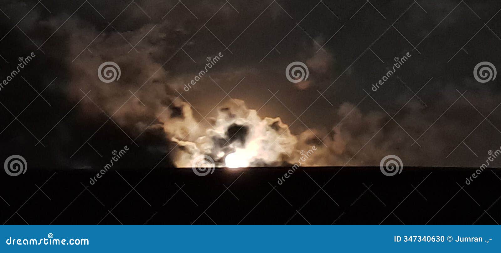 full moon light when the moon is about to emerge from under the clouds.