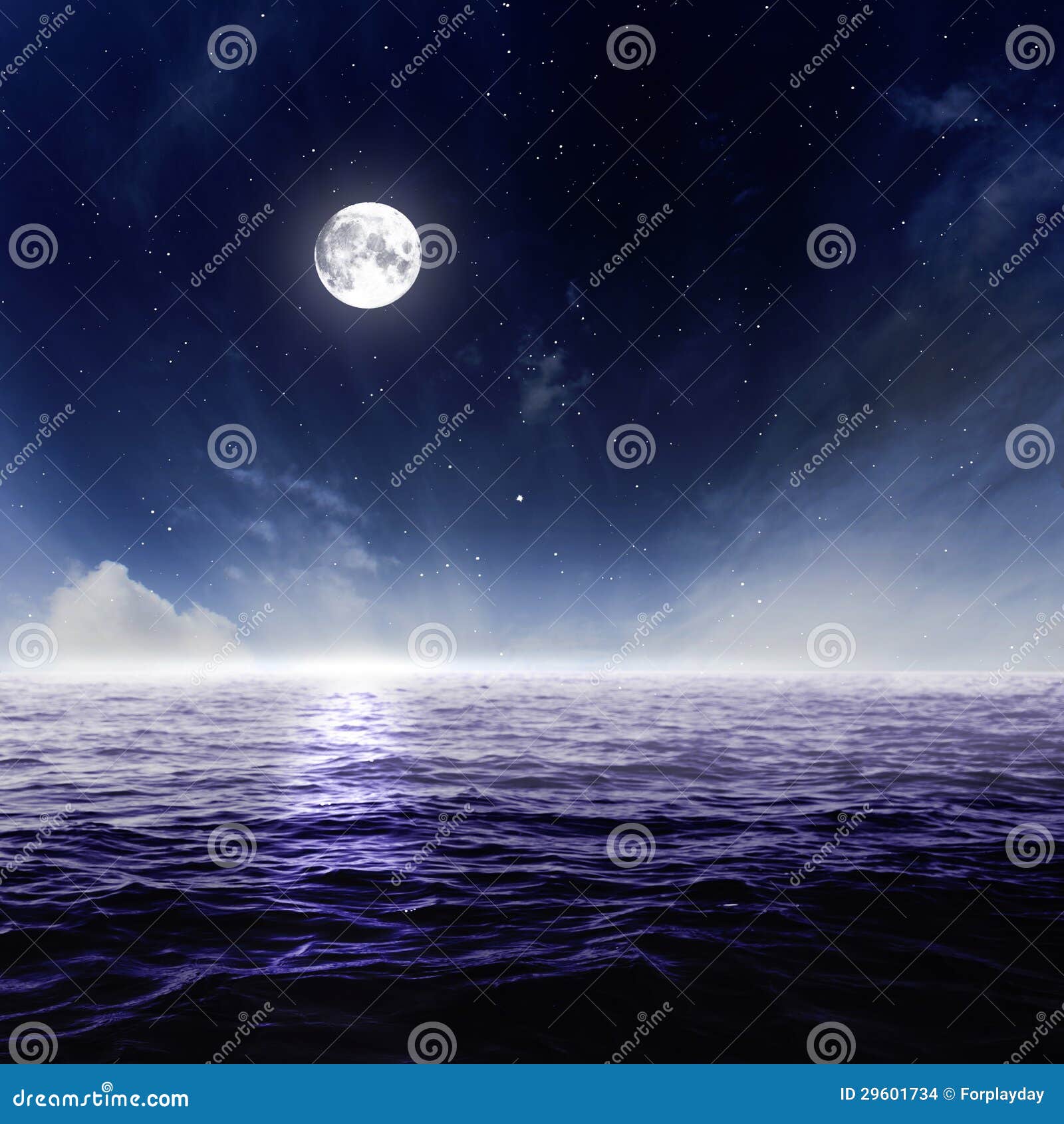 full moon in night sky over moonlit water