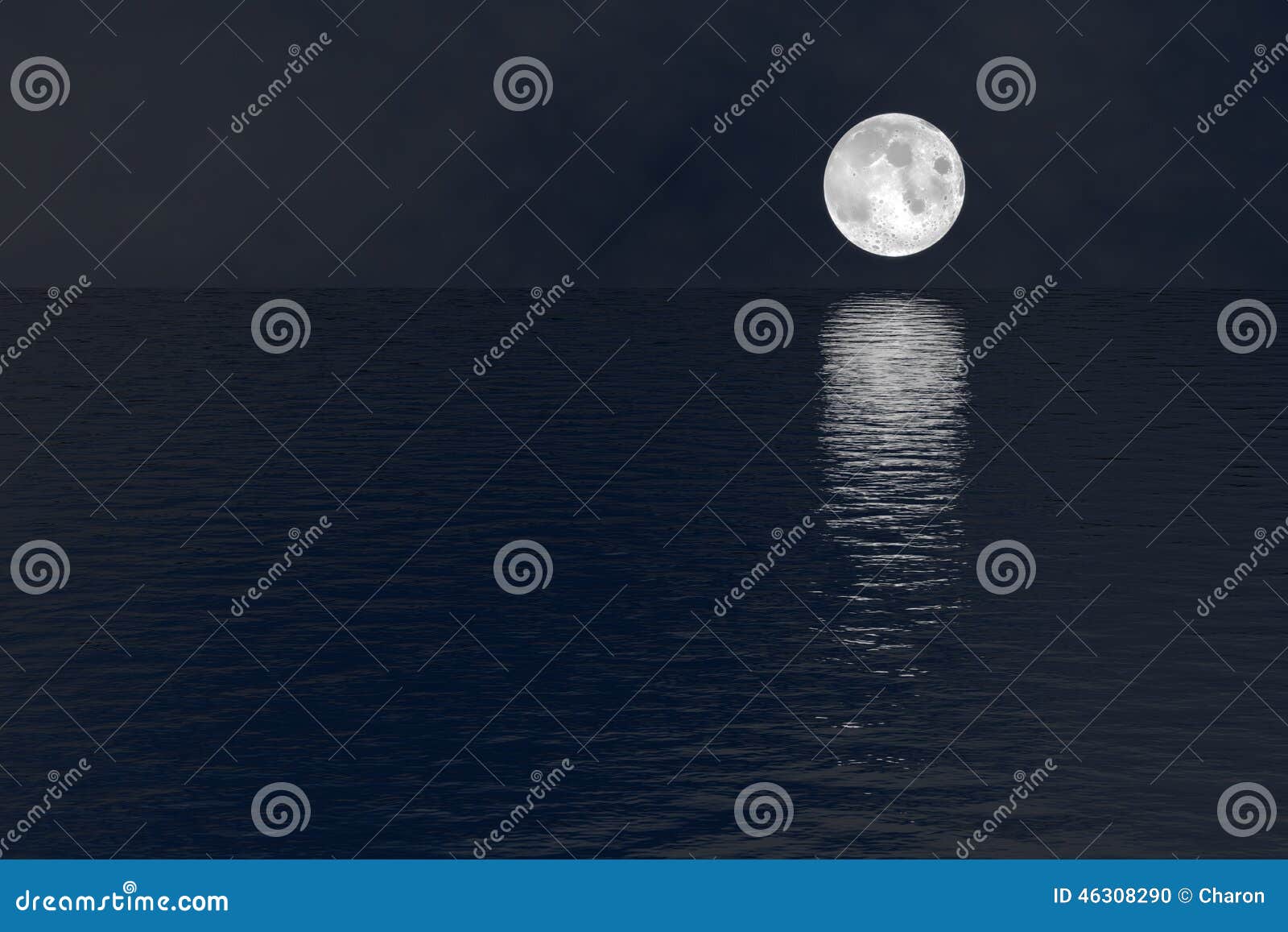 Full Moon Over Water Silent Night Scene Stock Photo ...