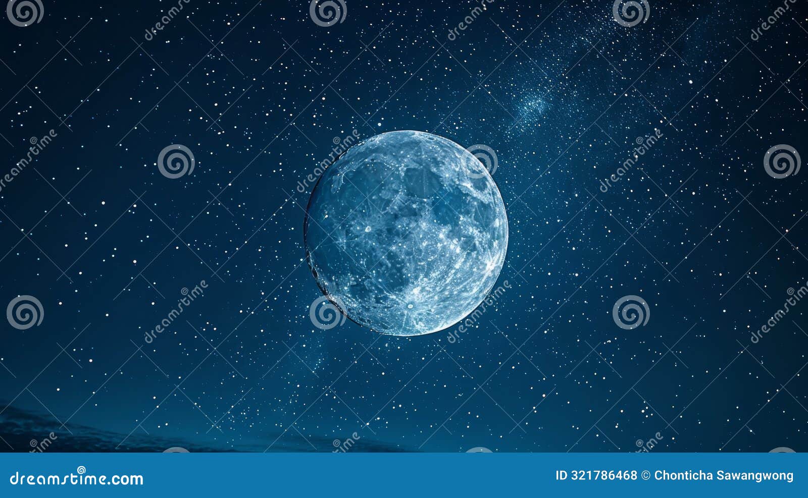 a full moon shines brightly against a backdrop of a starry night sky