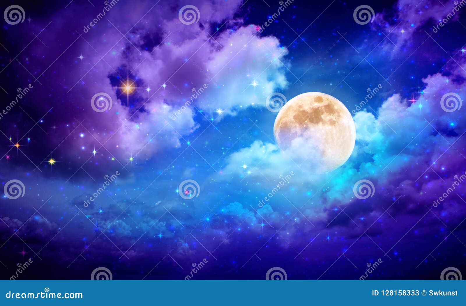 Full Moon With Stars At Dark Night Sky Stock Image Image