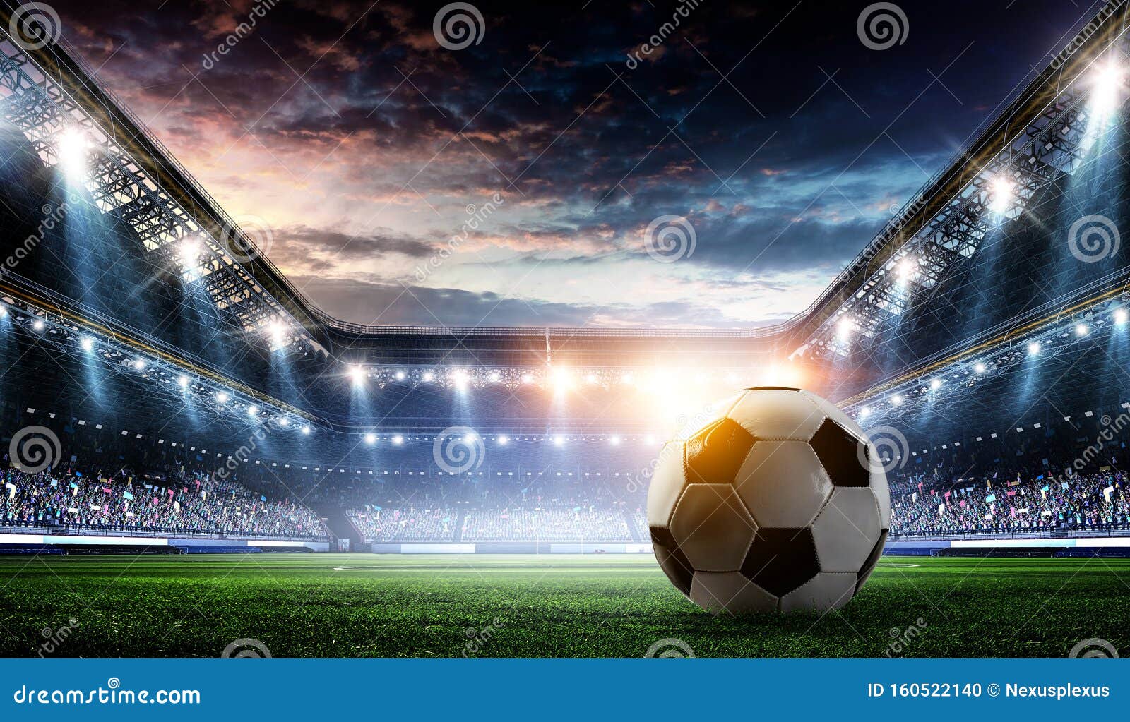 Full Night Football Arena in Lights Stock Photo - Image of leisure ...