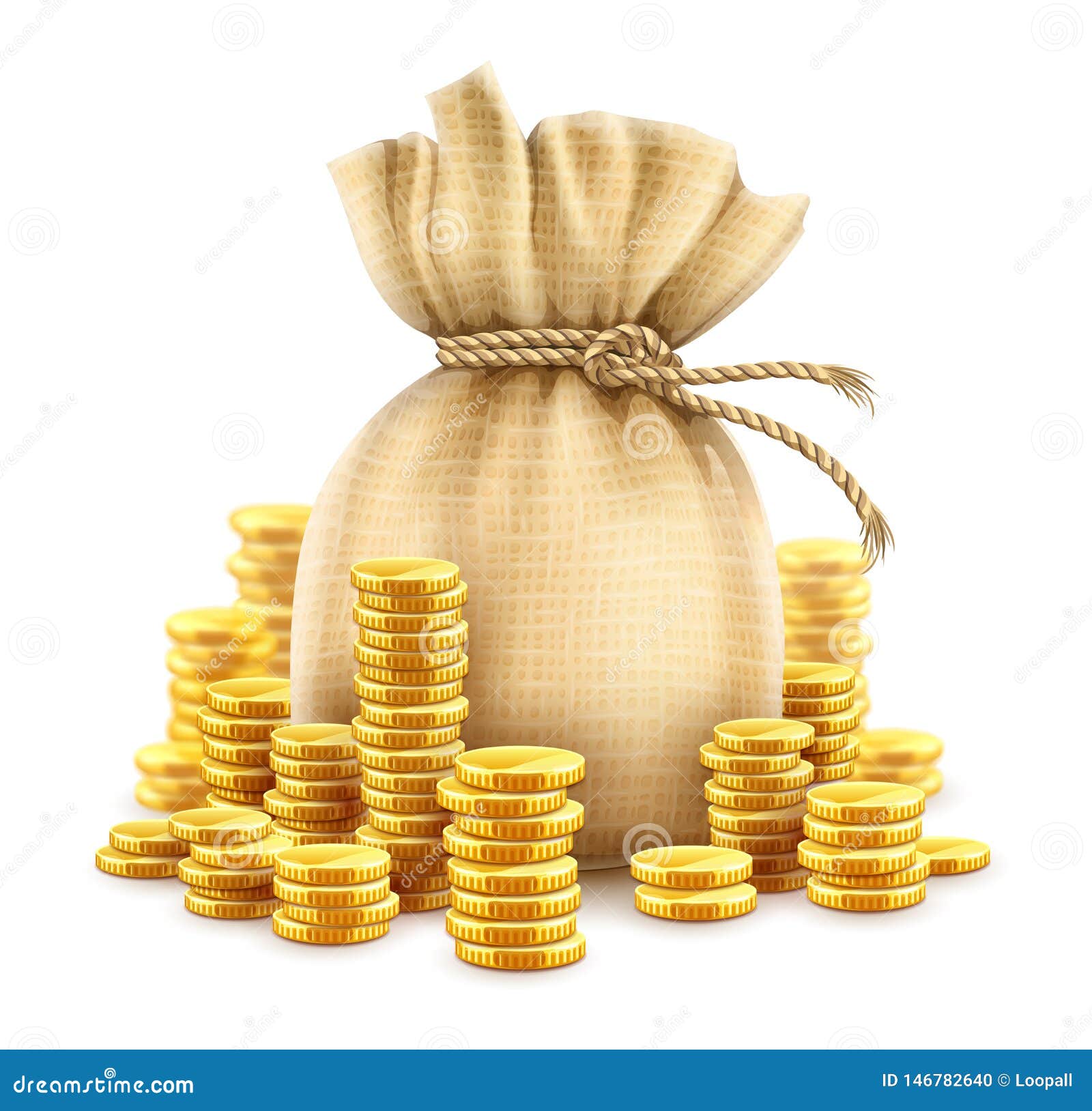 Full Sack of Cash Money Gold Coins. Vector Illustration. Stock Vector ...