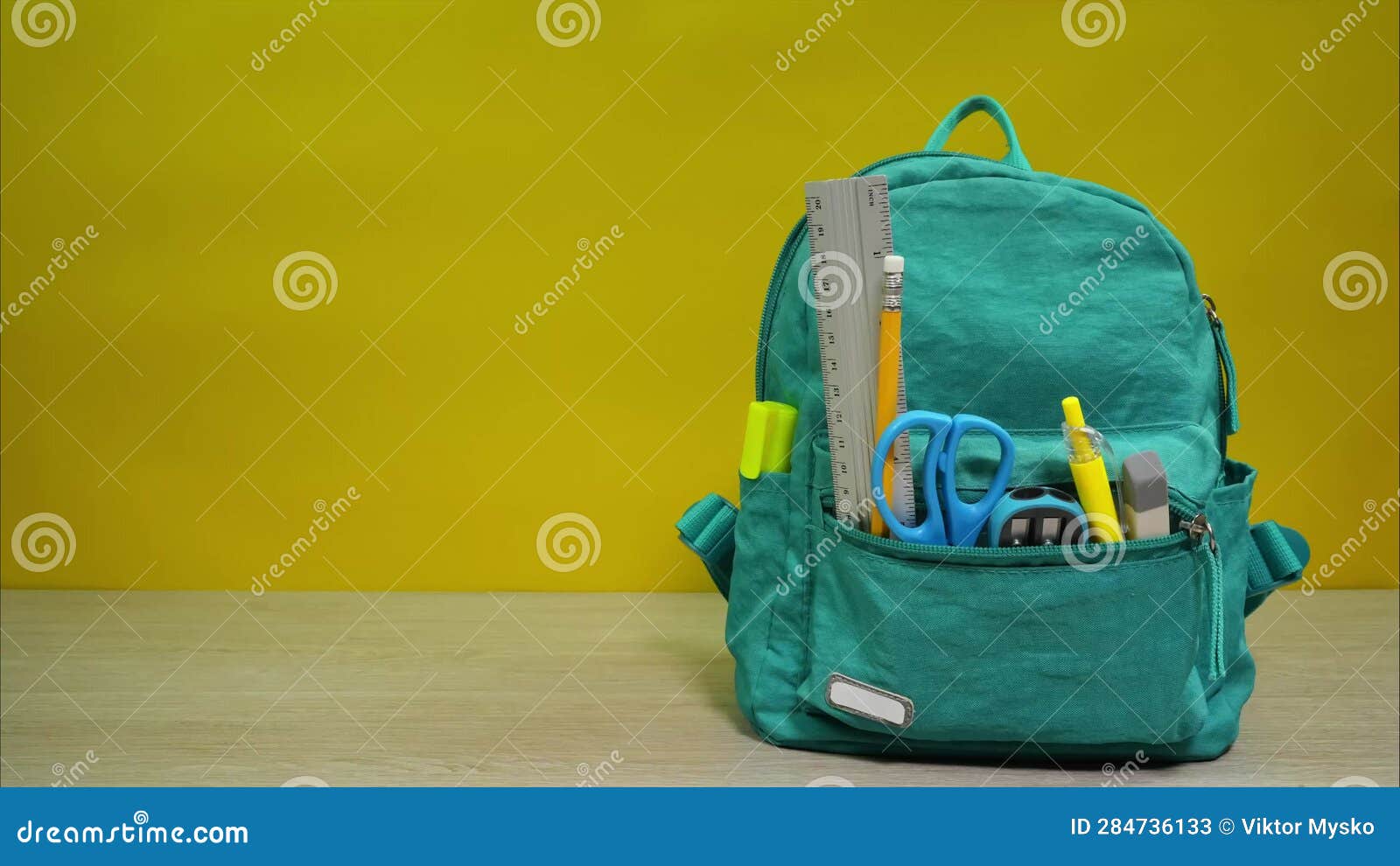 Full of School Accessories Schoolbag on the Desk. Animation of Opening ...