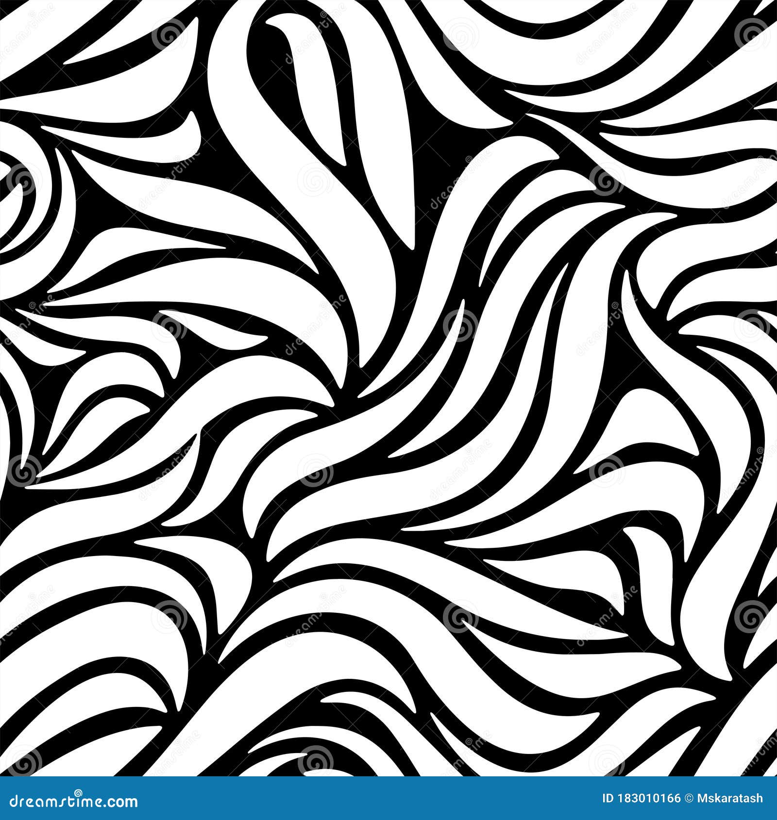 Full Seamless Abstract Ornamental Lines Pattern Black And White Curved