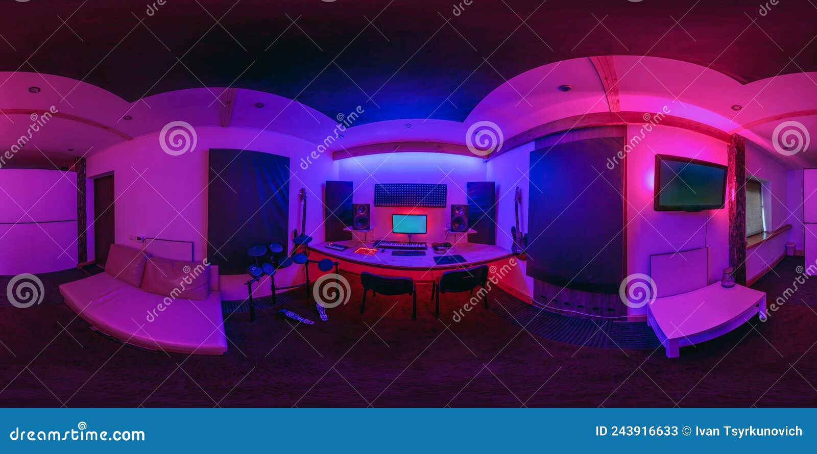 Full Seamless Hdr 360 Panorama Inside Recording Music Studio with Neon