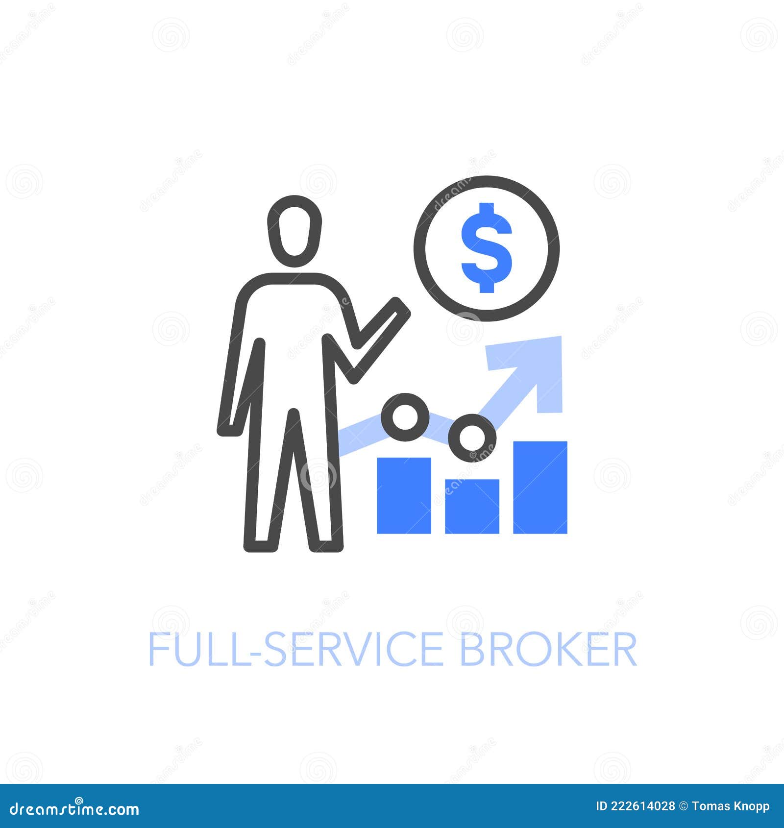 full-service broker  with a person and financial graph with growing curve