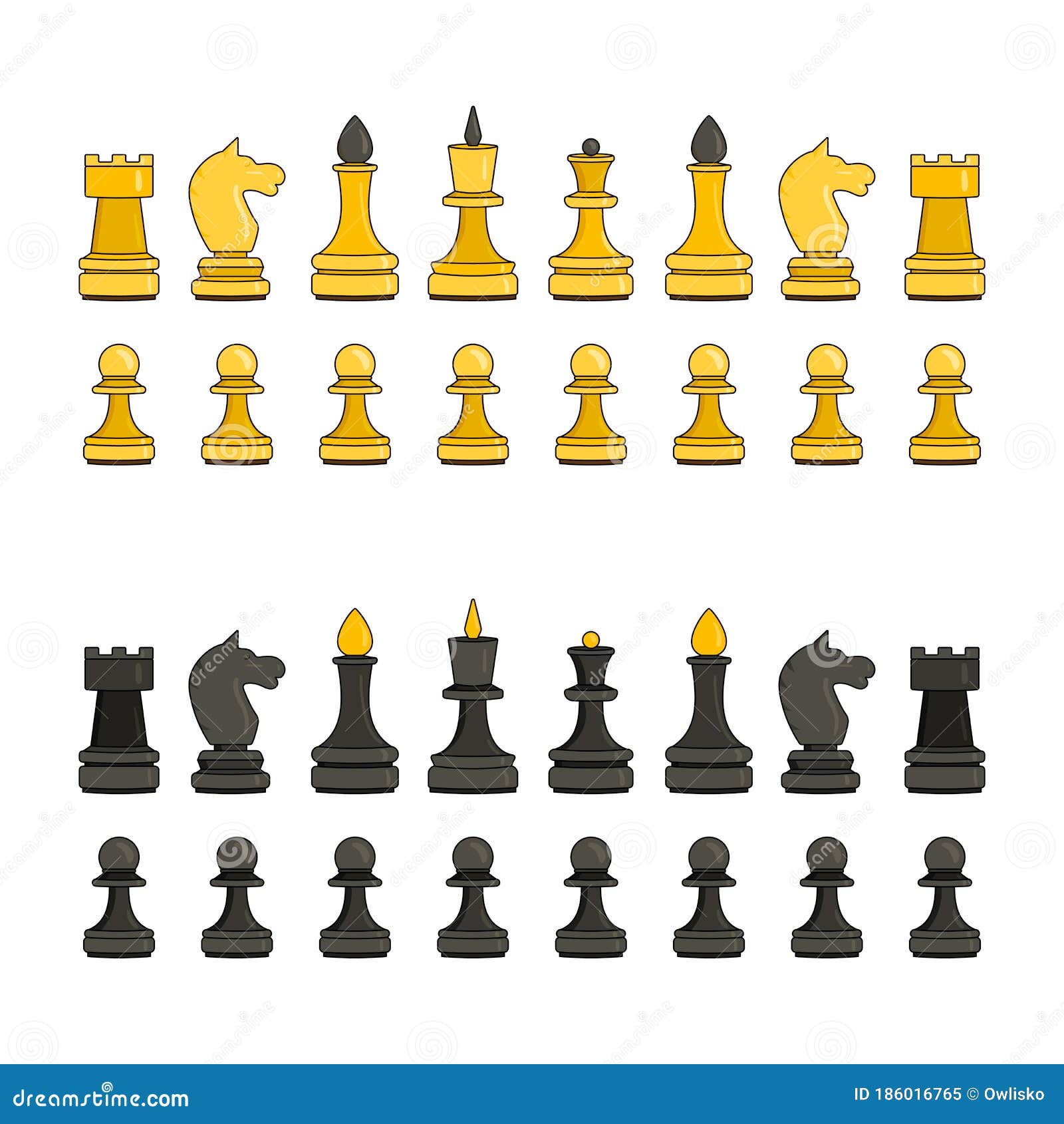 Full Set of Gold and Black Chess Pieces in Cartoon Style Stock Vector -  Illustration of modern, move: 186016765