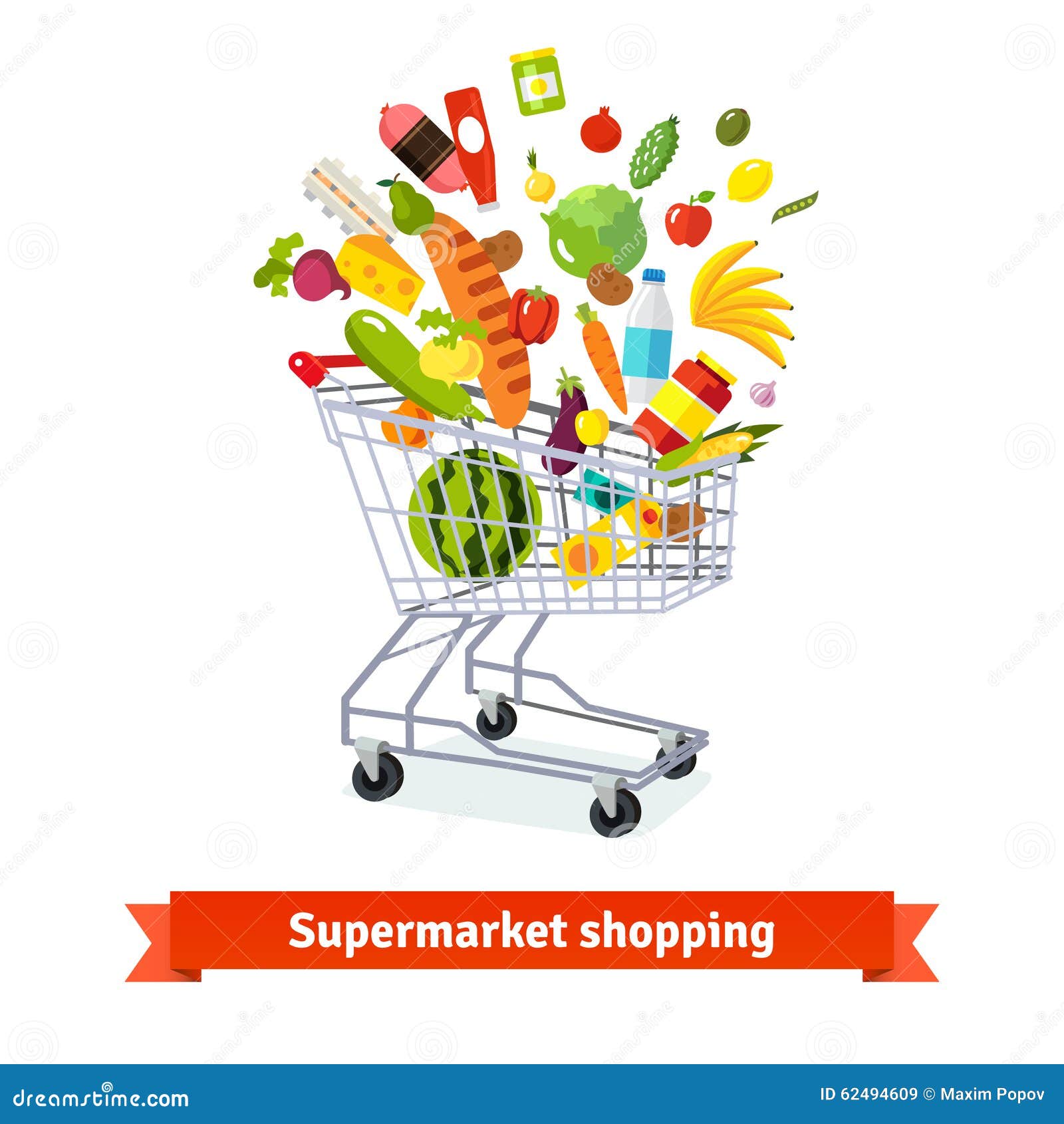 Grocery Cart. Supermarket Shopping Cart. Linear Style Sign For Mobile