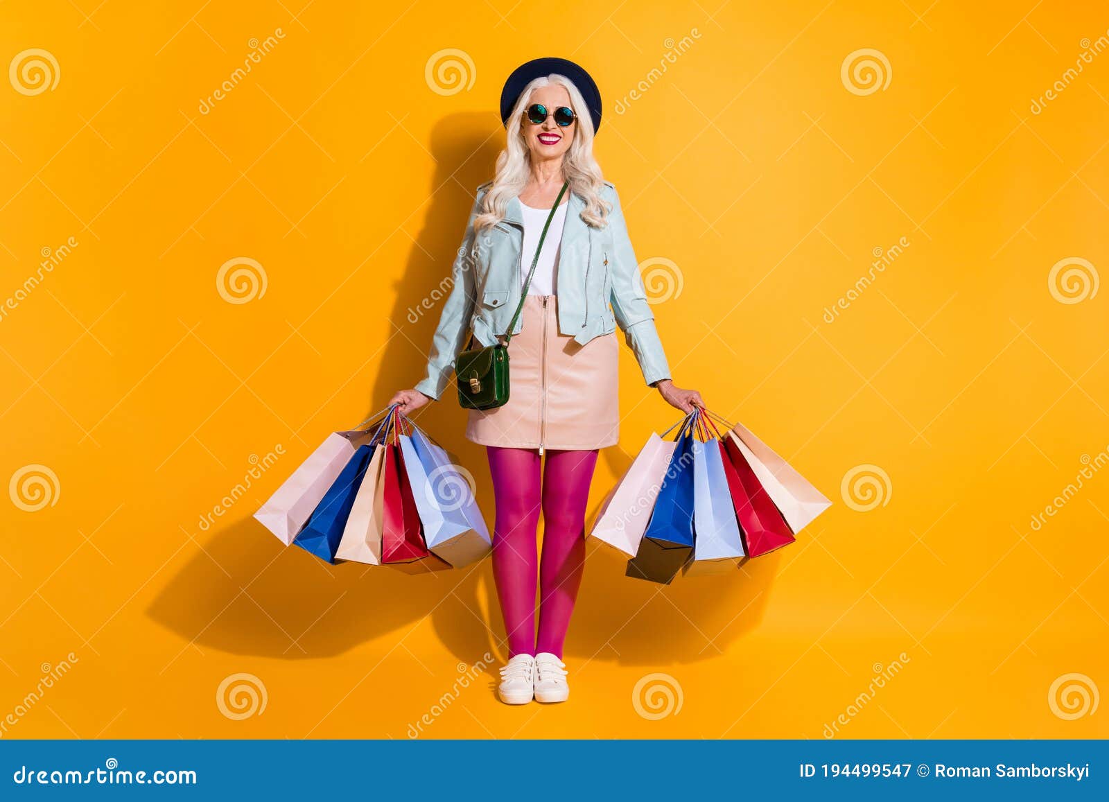 Full Size Photo of Positive Grey White Hair Old Woman Enjoy Shopping ...