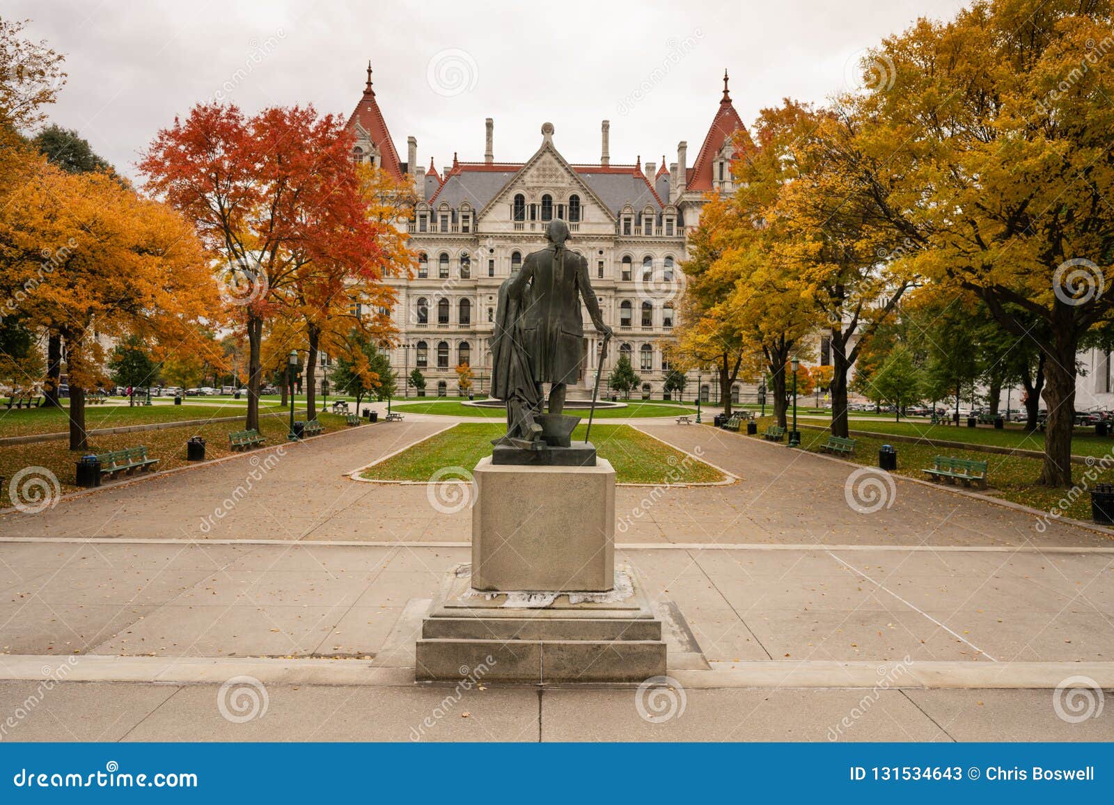 fall season new york statehouse capitol building in albany