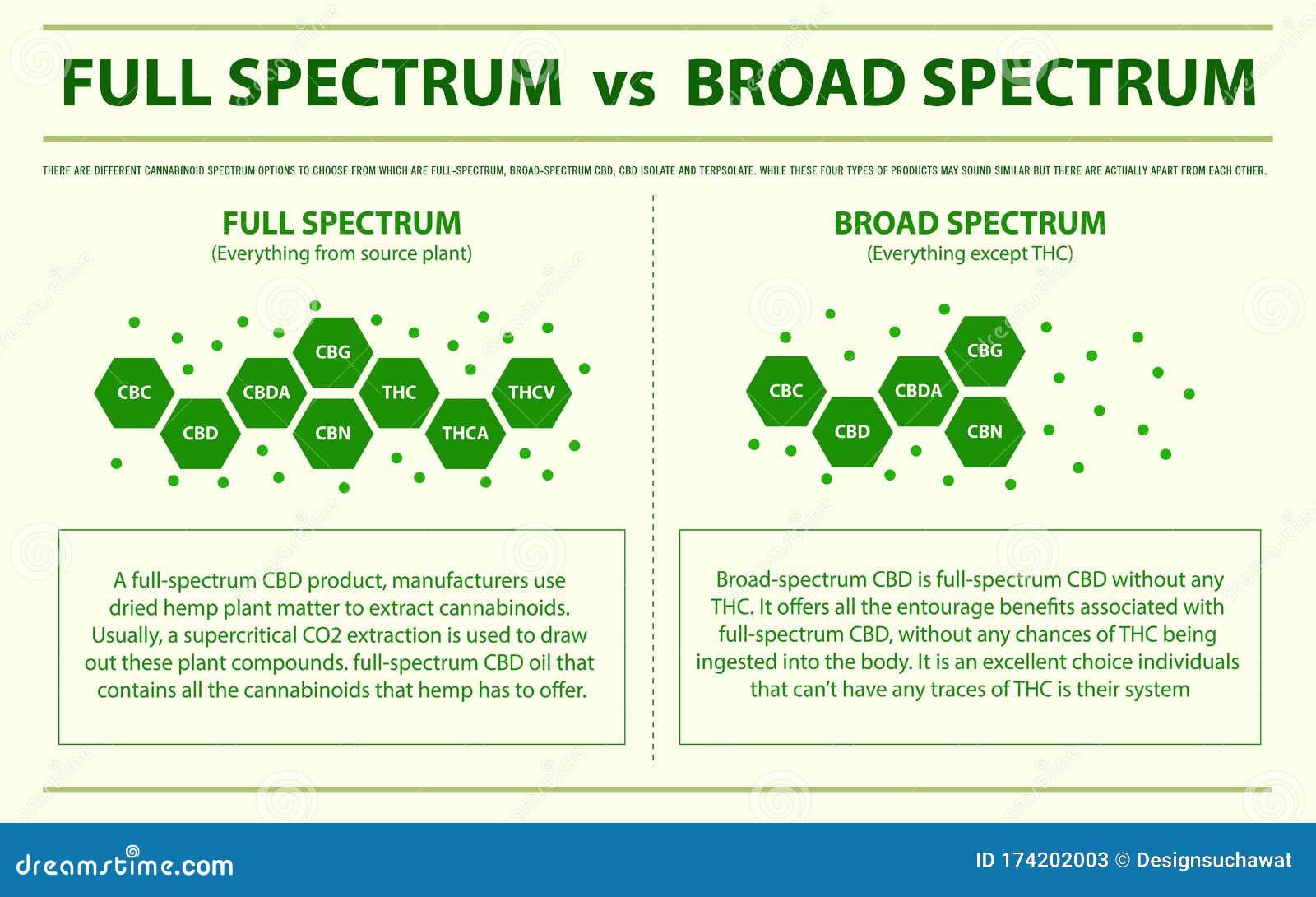 Full Spectrum Vs Broad Spectrum Horizontal Infographic Stock