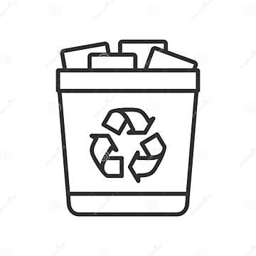 Full Trash Can Outline Flat Icon on White Stock Vector - Illustration ...