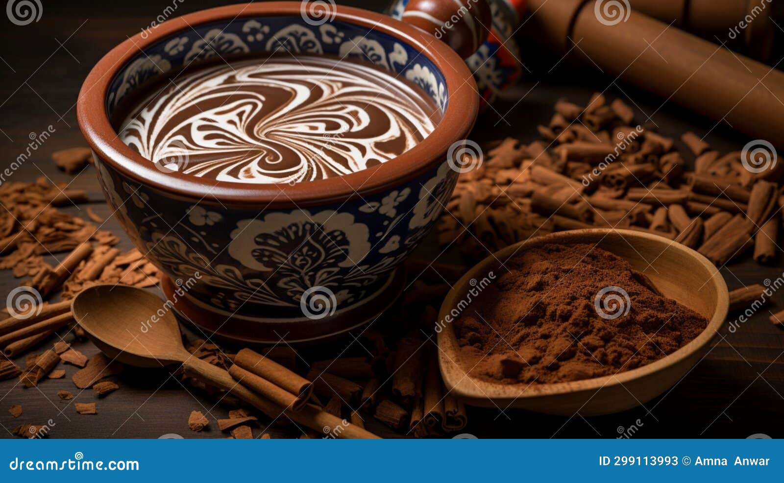 a full ultra hd photo capturing the intricate  of a mexican hot chocolate traditional molinillo, a wooden whisk used for