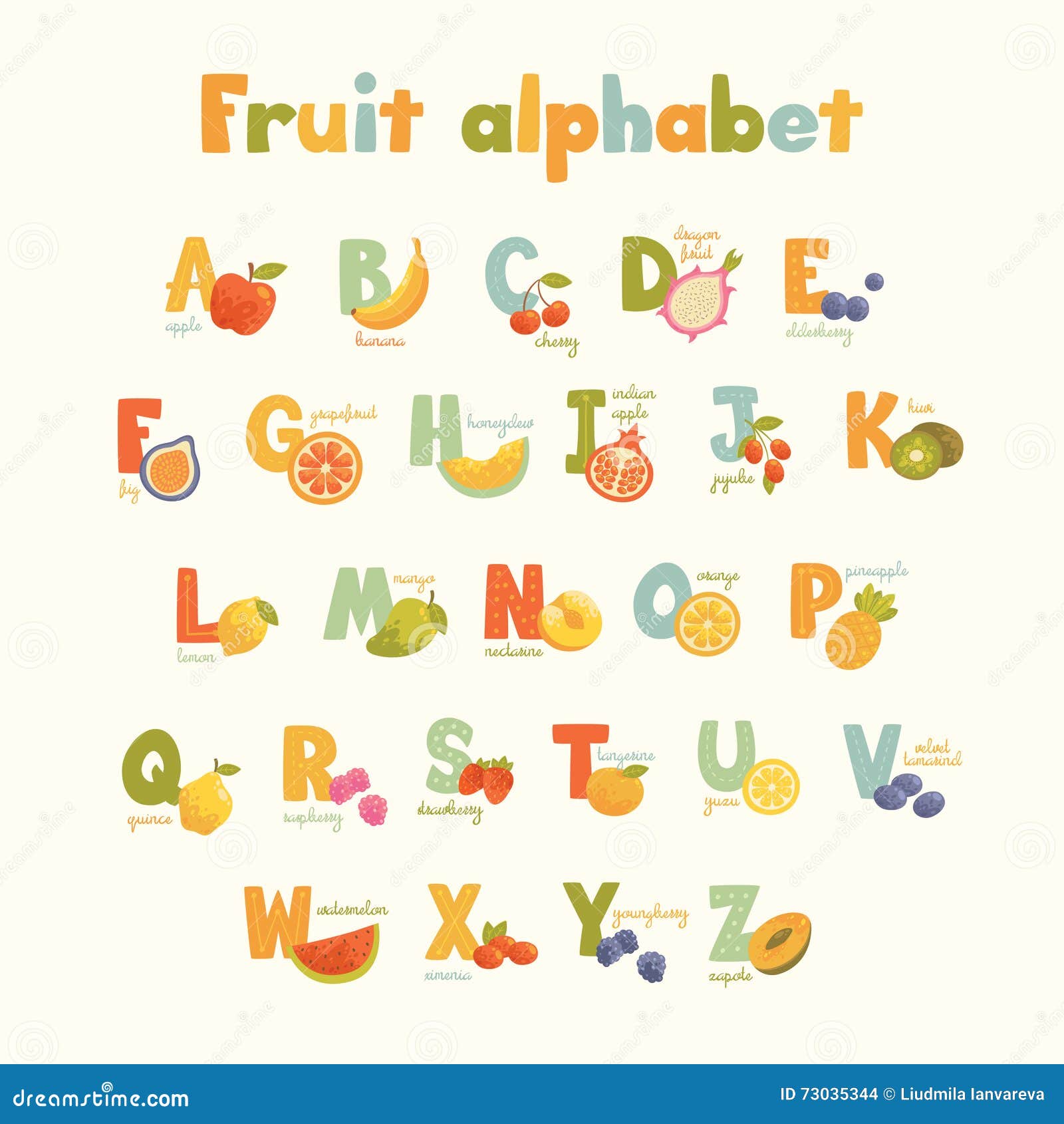 Full Vector Cute Alphabet for Kids in Bright Colors. Stock Vector ...