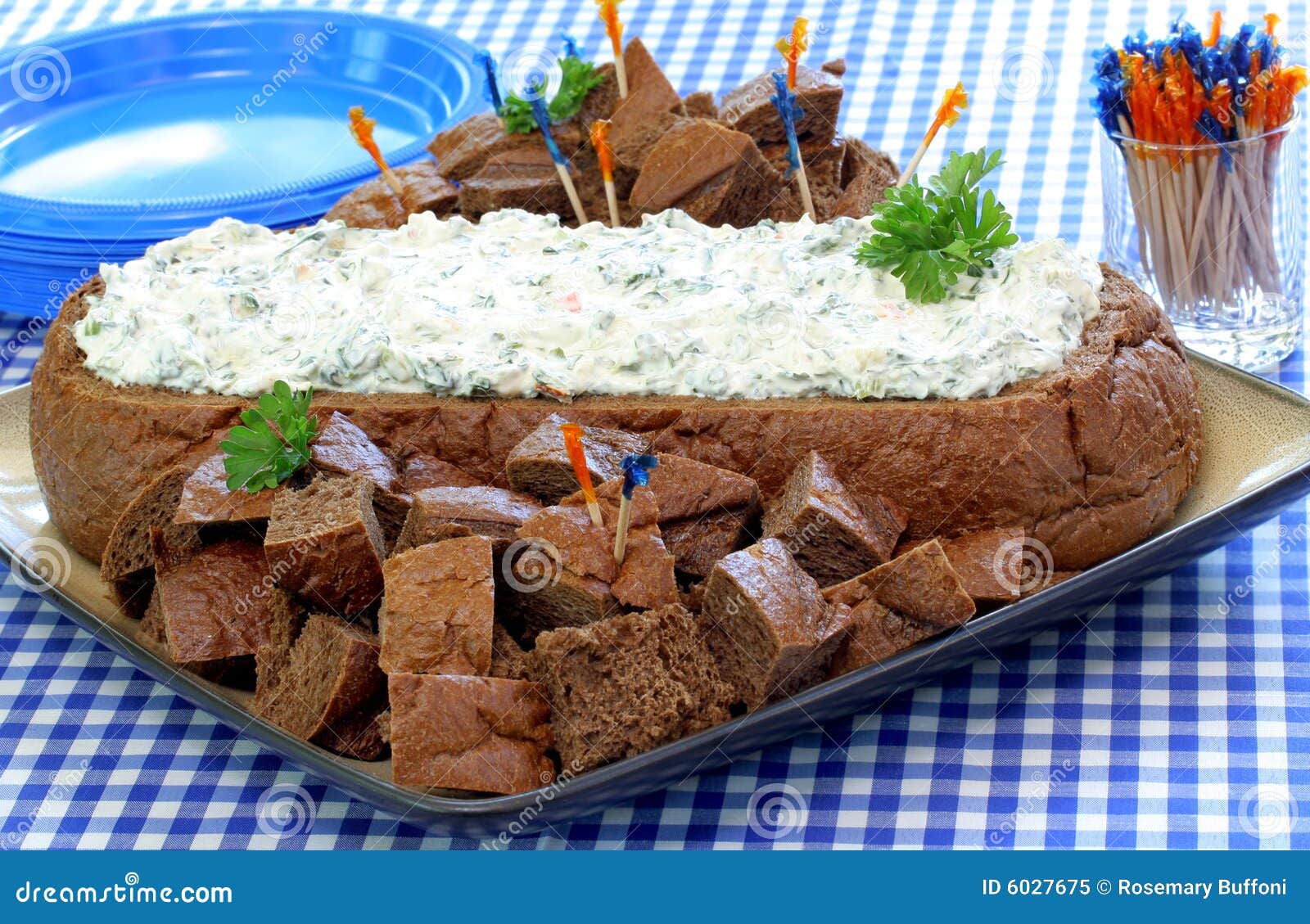 Full View of Dip in Bread Loaf Stock Image Image of closeup, creamy
