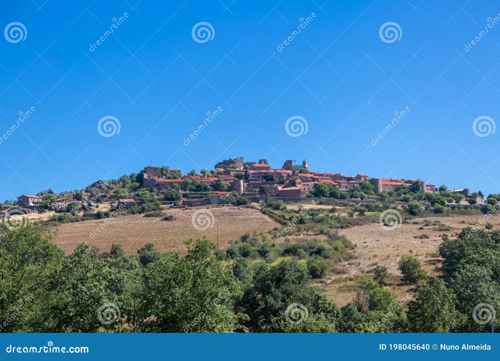 full view at the figueira de castelo rodrigo medieval village, exterior fortress, iconic and touristic portuguese patrimony
