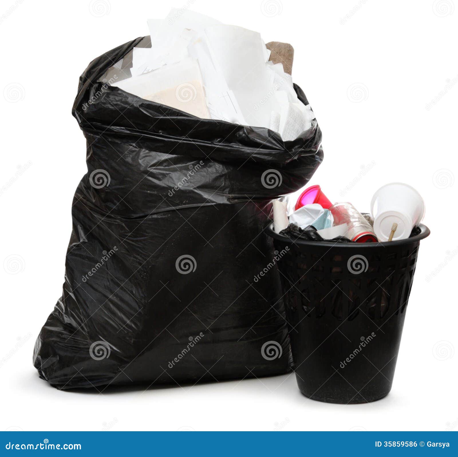 Full Wastebasket and Plastic Bag Stock Photo Image of collection