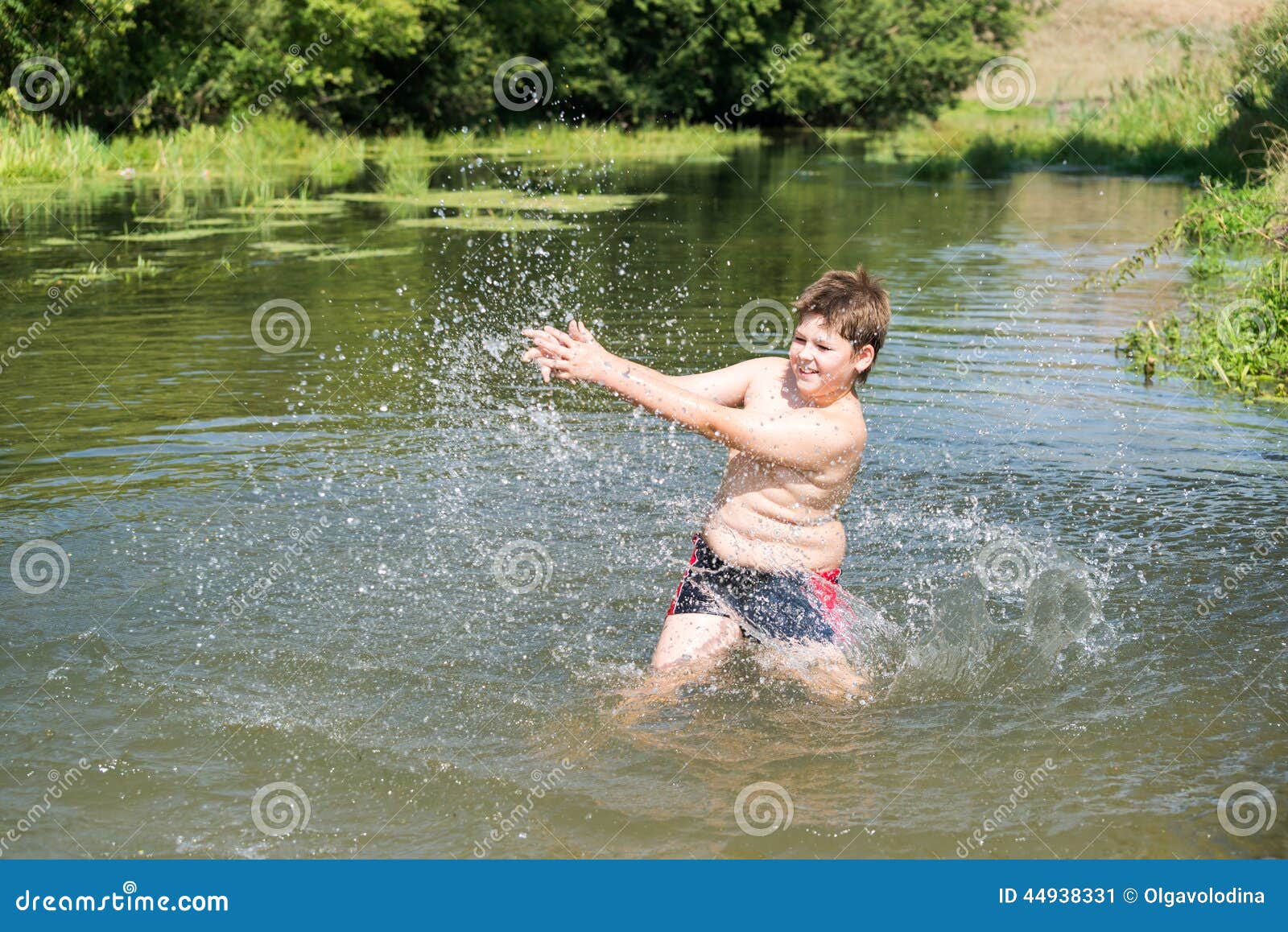 Full 10 Years Boy Swim in River Stock Image Image of full, health