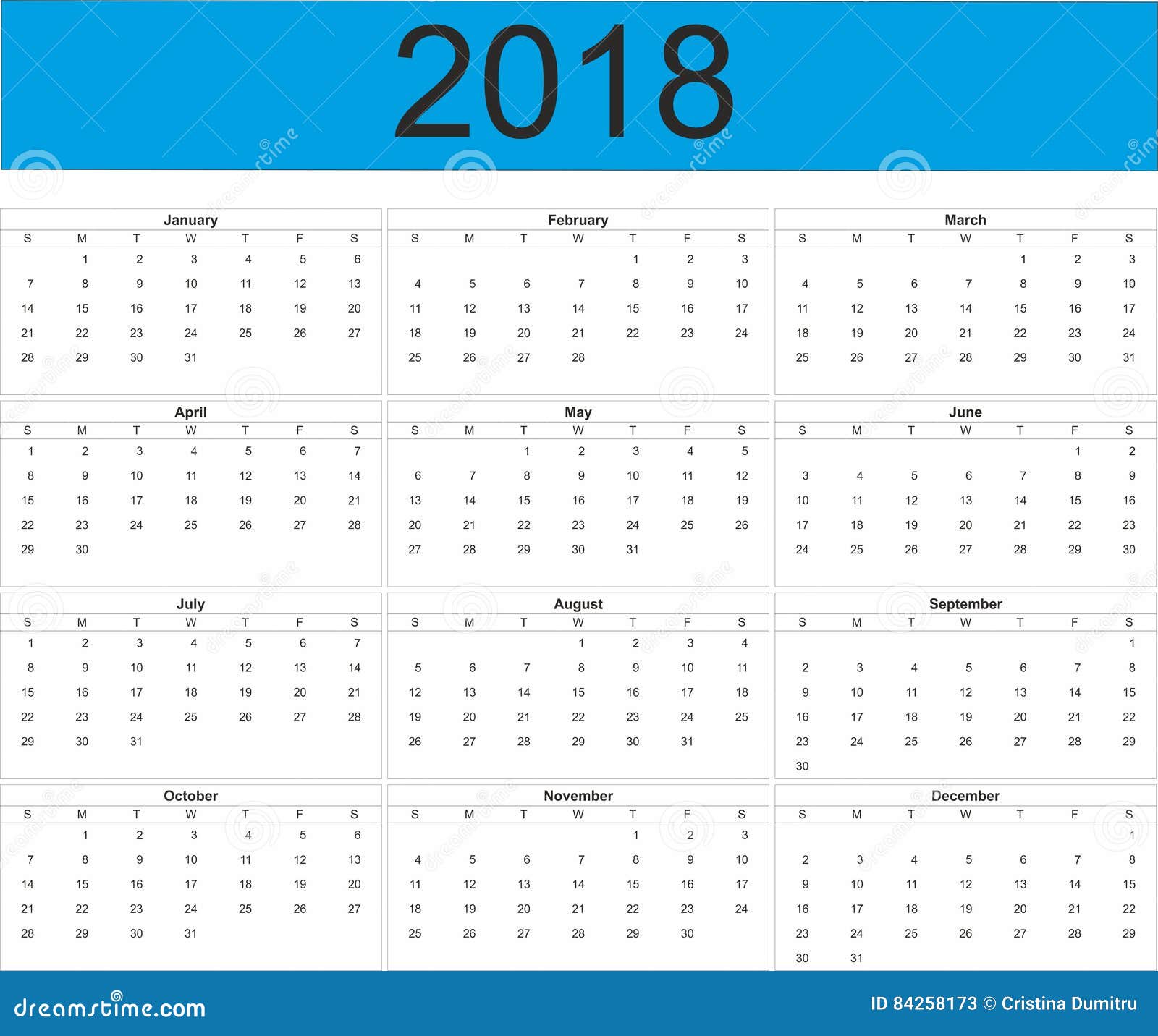 2018 fulla årskalender stock illustrationer. Illustration av - 84258173