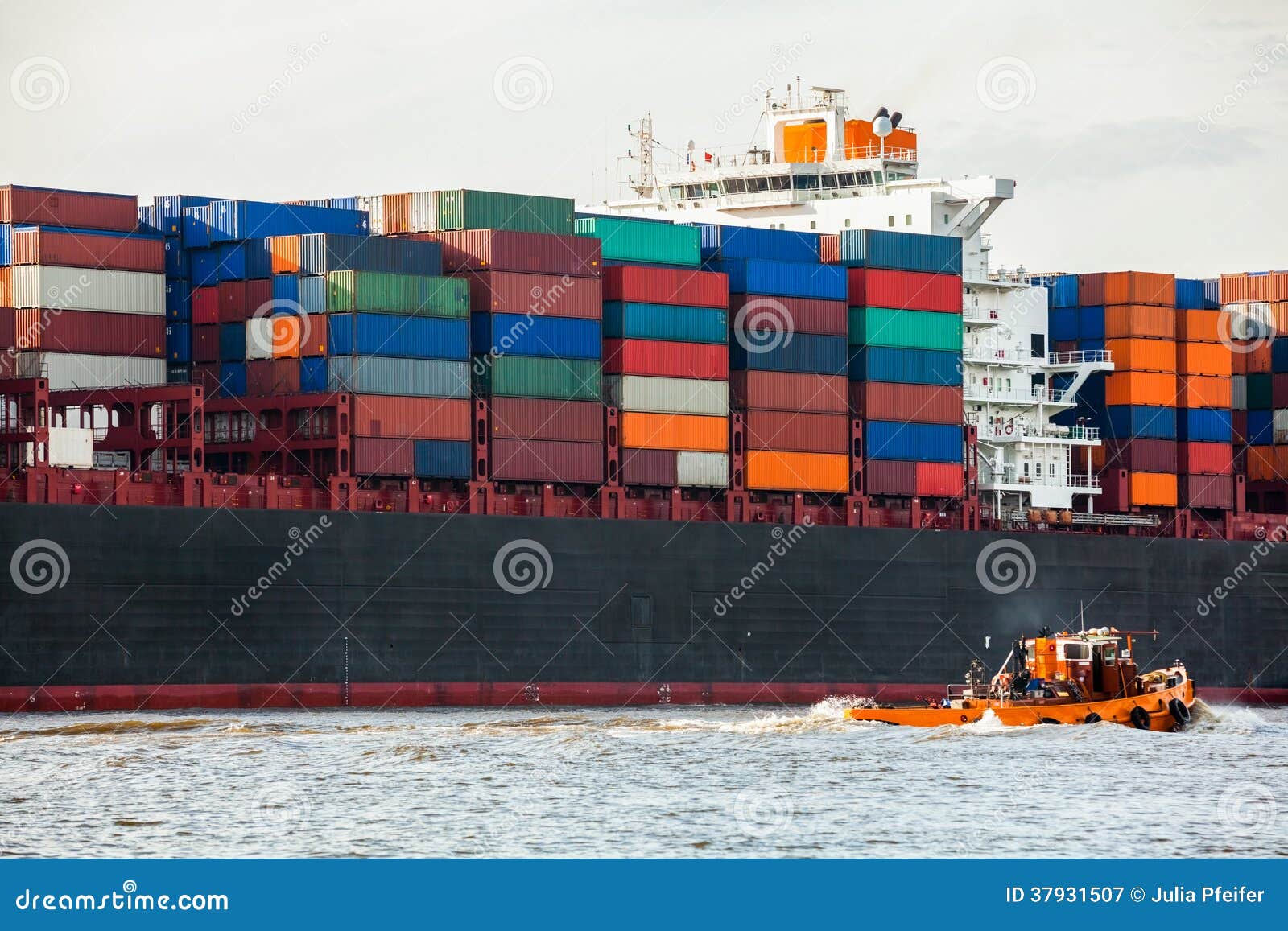 fully laden container ship in port