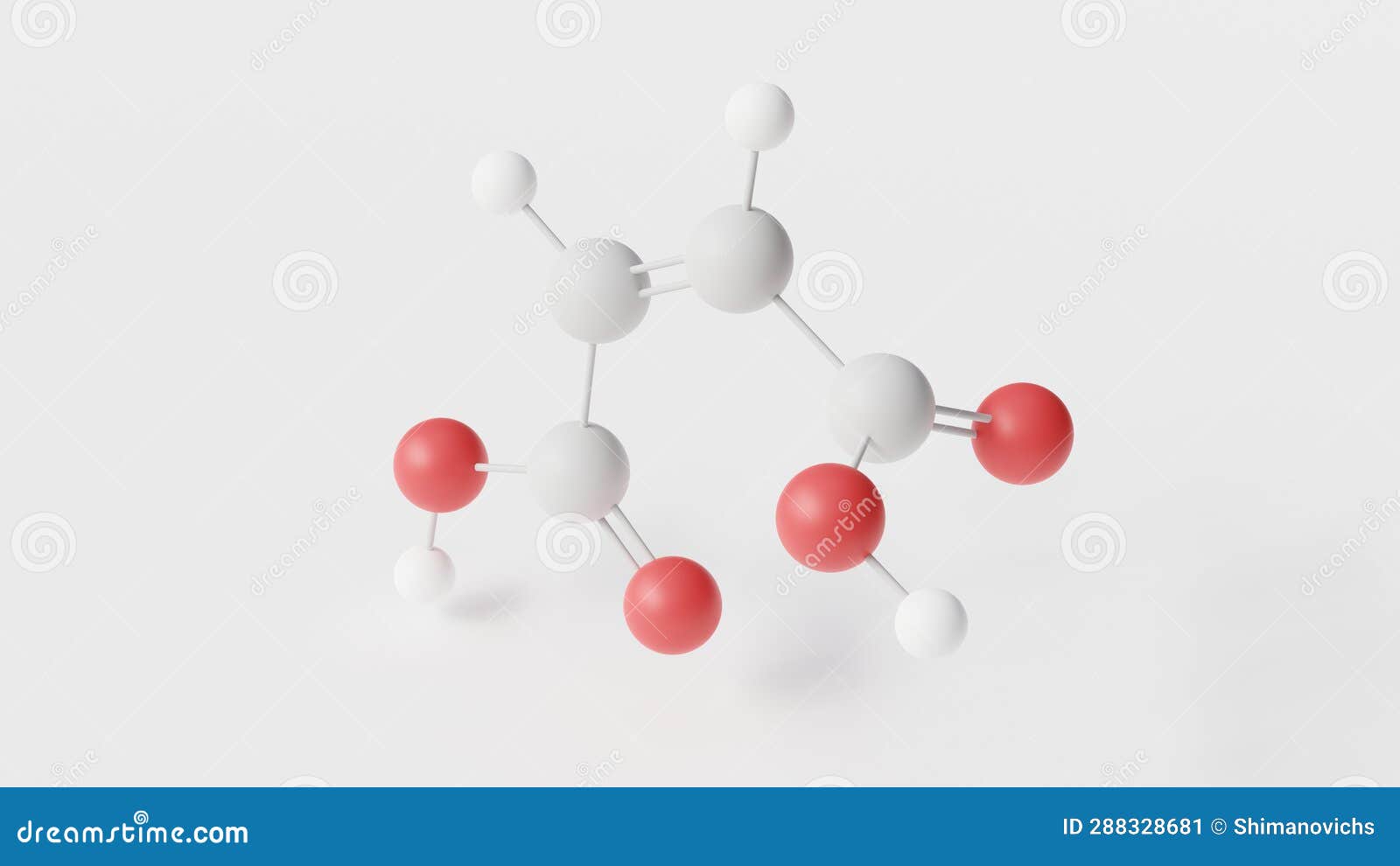 fumaric acid molecule 3d, molecular structure, ball and stick model, structural chemical formula food additive e297