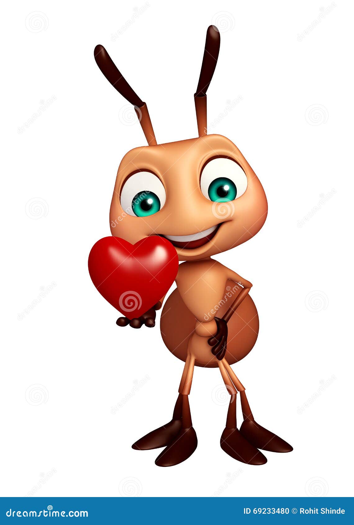 Fun Ant Cartoon Character with Heart Stock Illustration Illustration