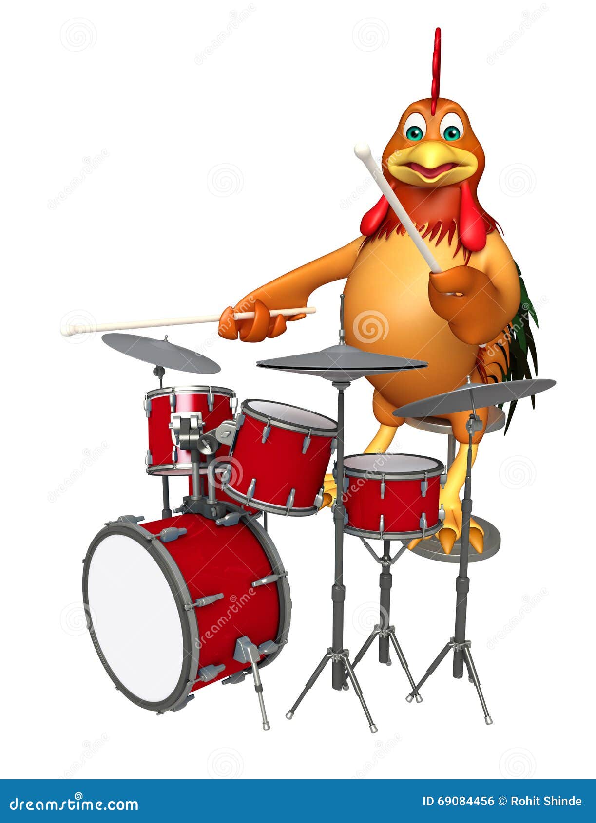 Fun Chicken Cartoon Character with Drum Stock Illustration - Illustration  of toon, audio: 69084456