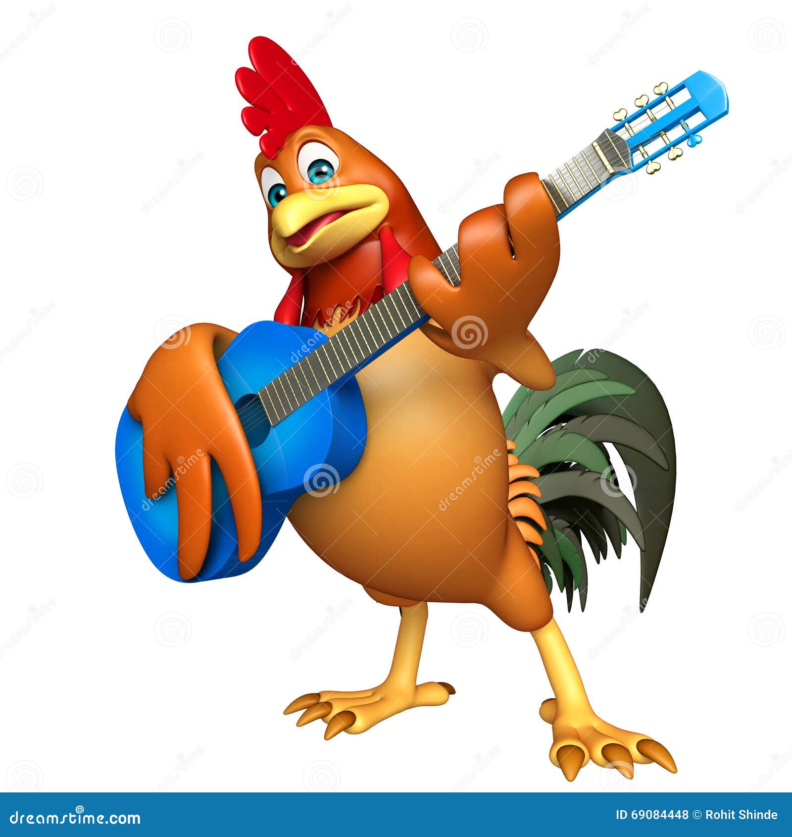 Fun Chicken Cartoon Character with Guitar Stock Illustration
