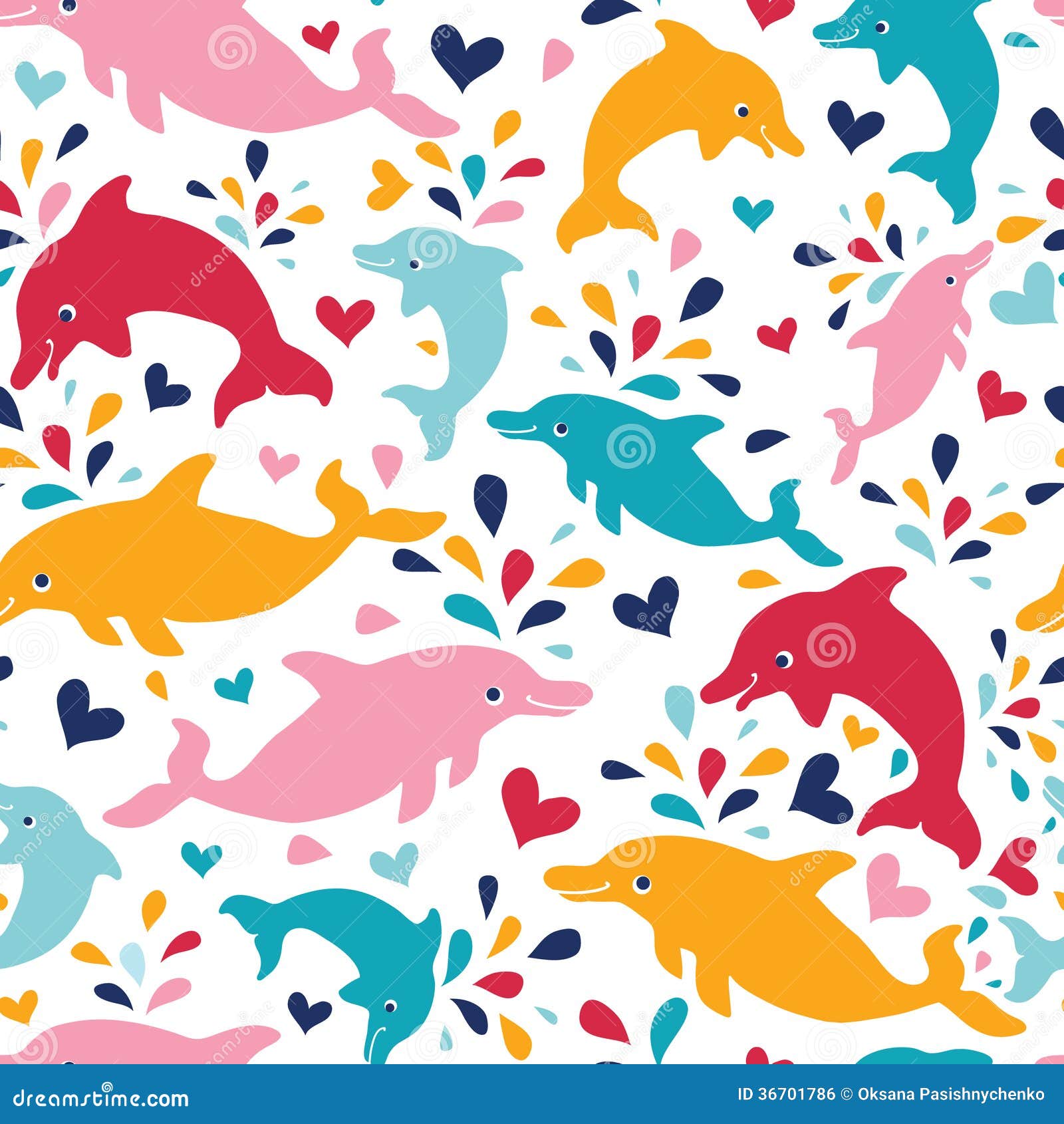 Fun Colorful Dolphins Seamless Pattern Background Stock Vector ...