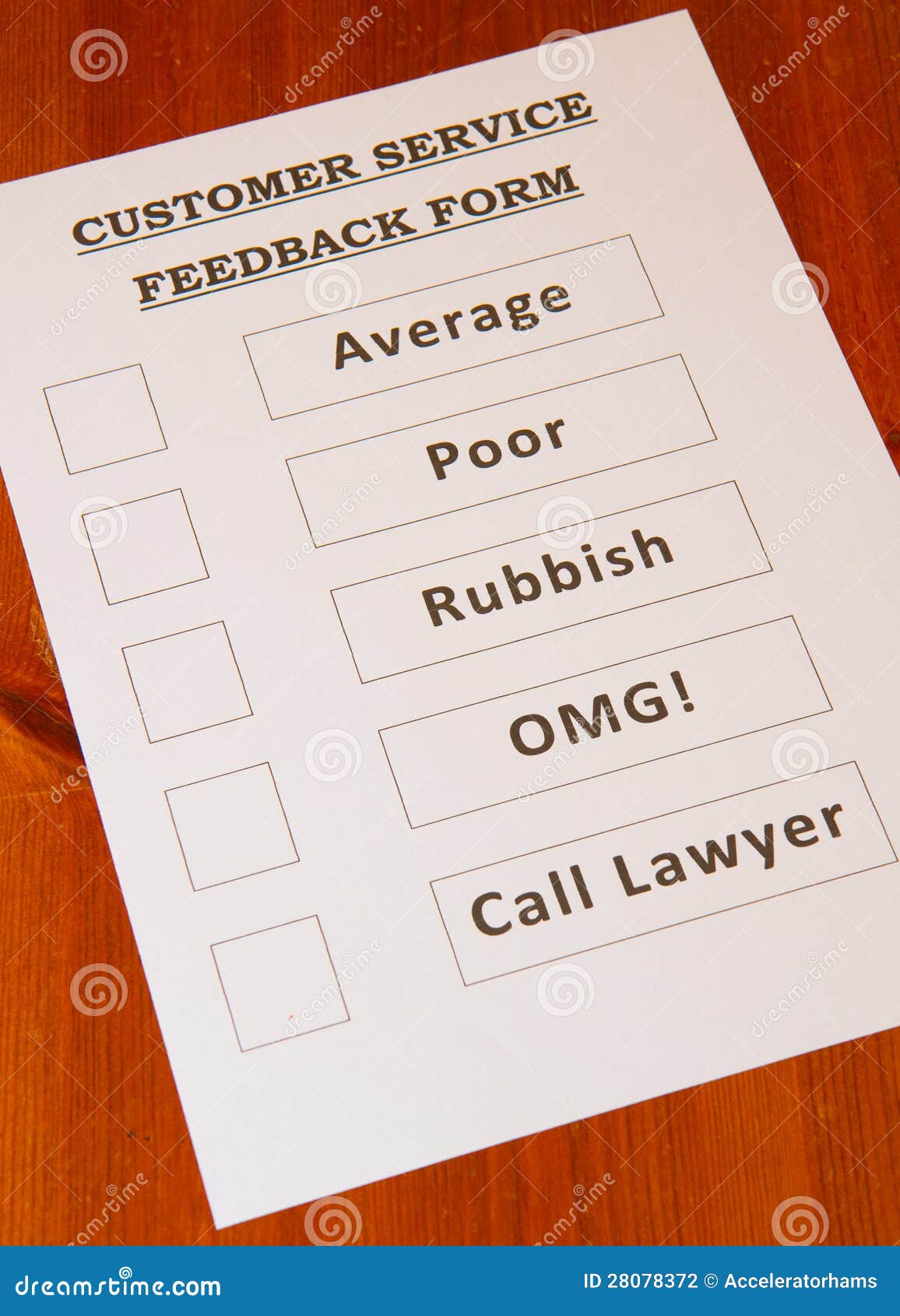 Fun Customer Service Feedback Form Stock Photo - Image 