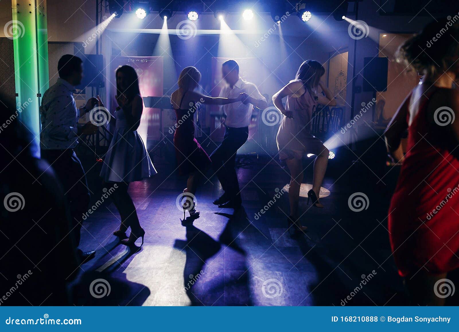 Fun Dance Party at Nightclub after Wedding Reception, Guests and ...