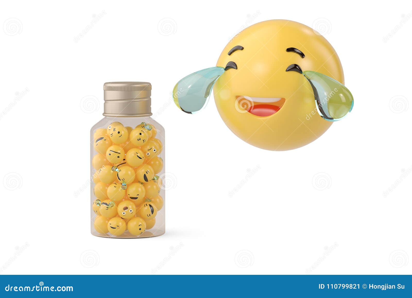 Fun Emoji and Bottle.3D Illustration. Stock Illustration Illustration