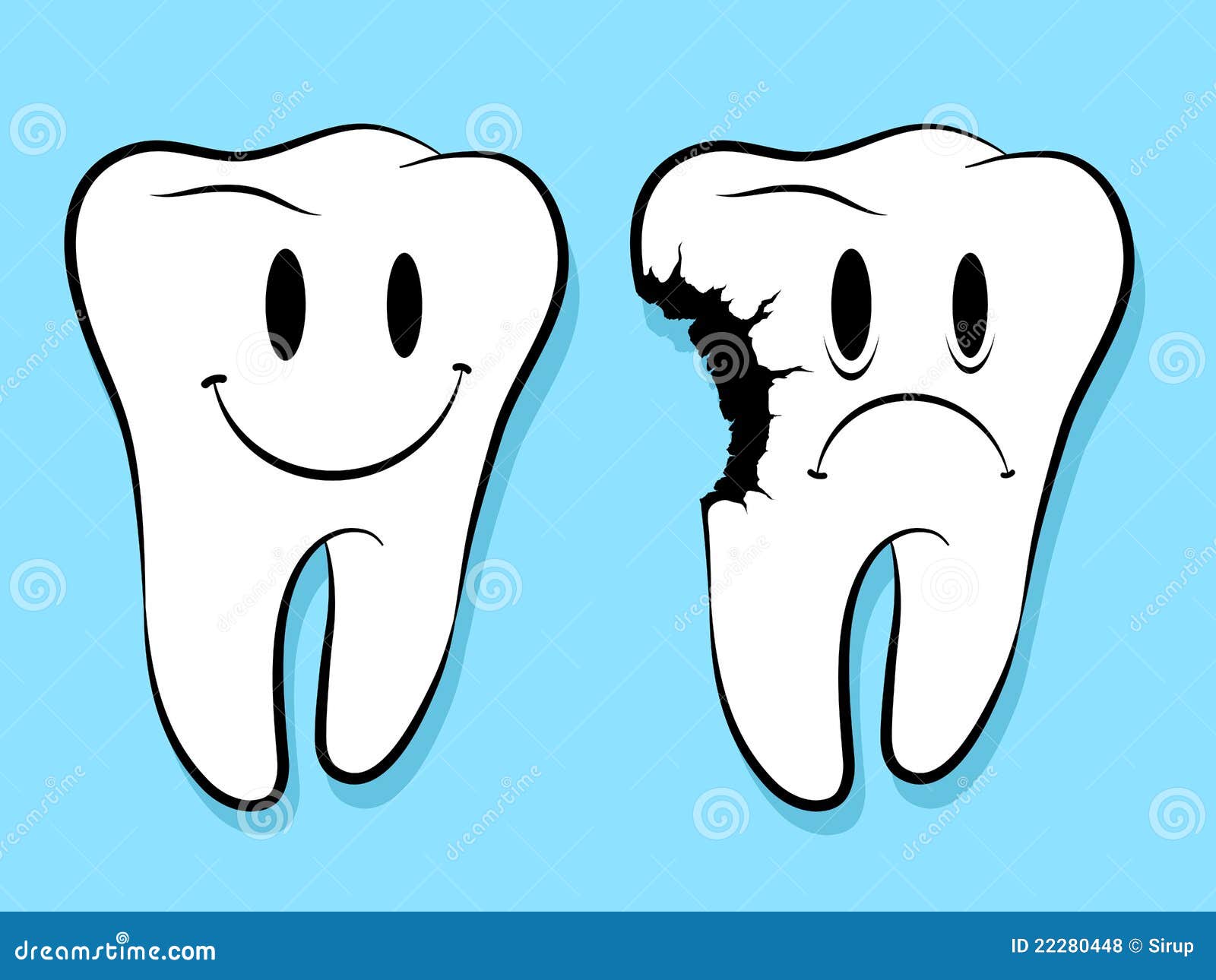 fun faces on healthy and decayed teeth caries