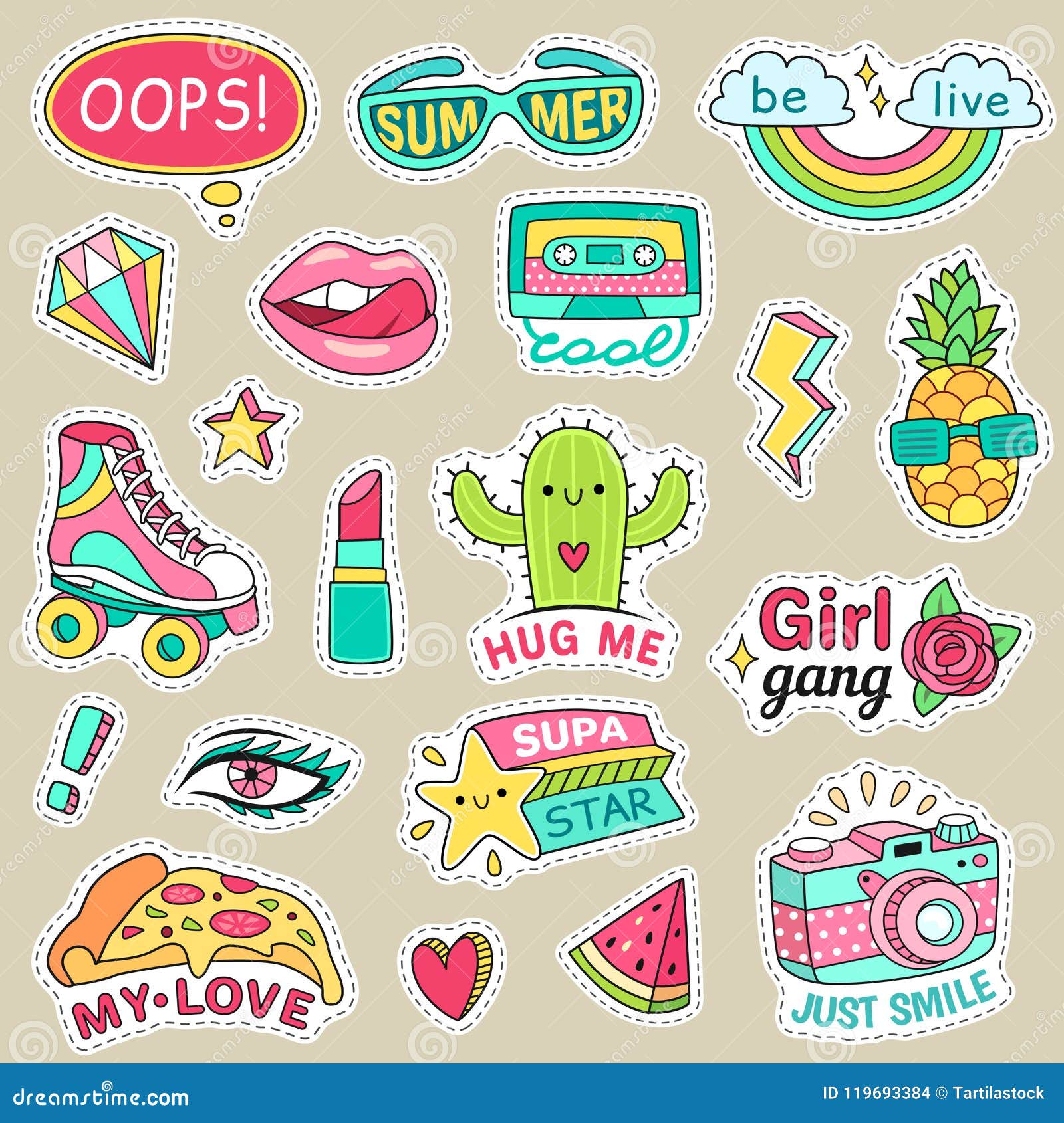 Vector Set Cute Fun Templates Framespatchesstickers Stock Vector