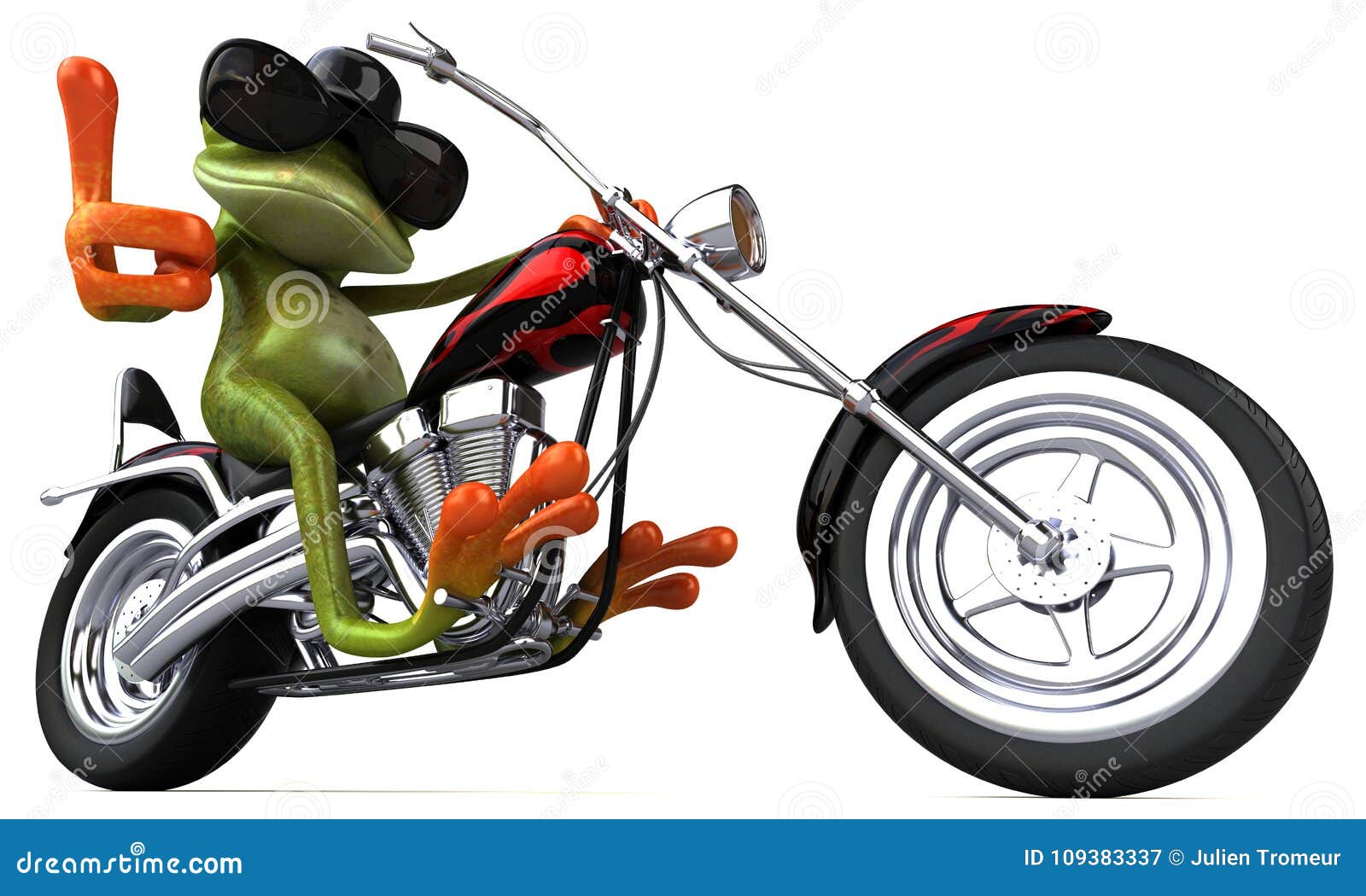 Fun Frog on a Motorcycle 3D Illustration Stock Illustration