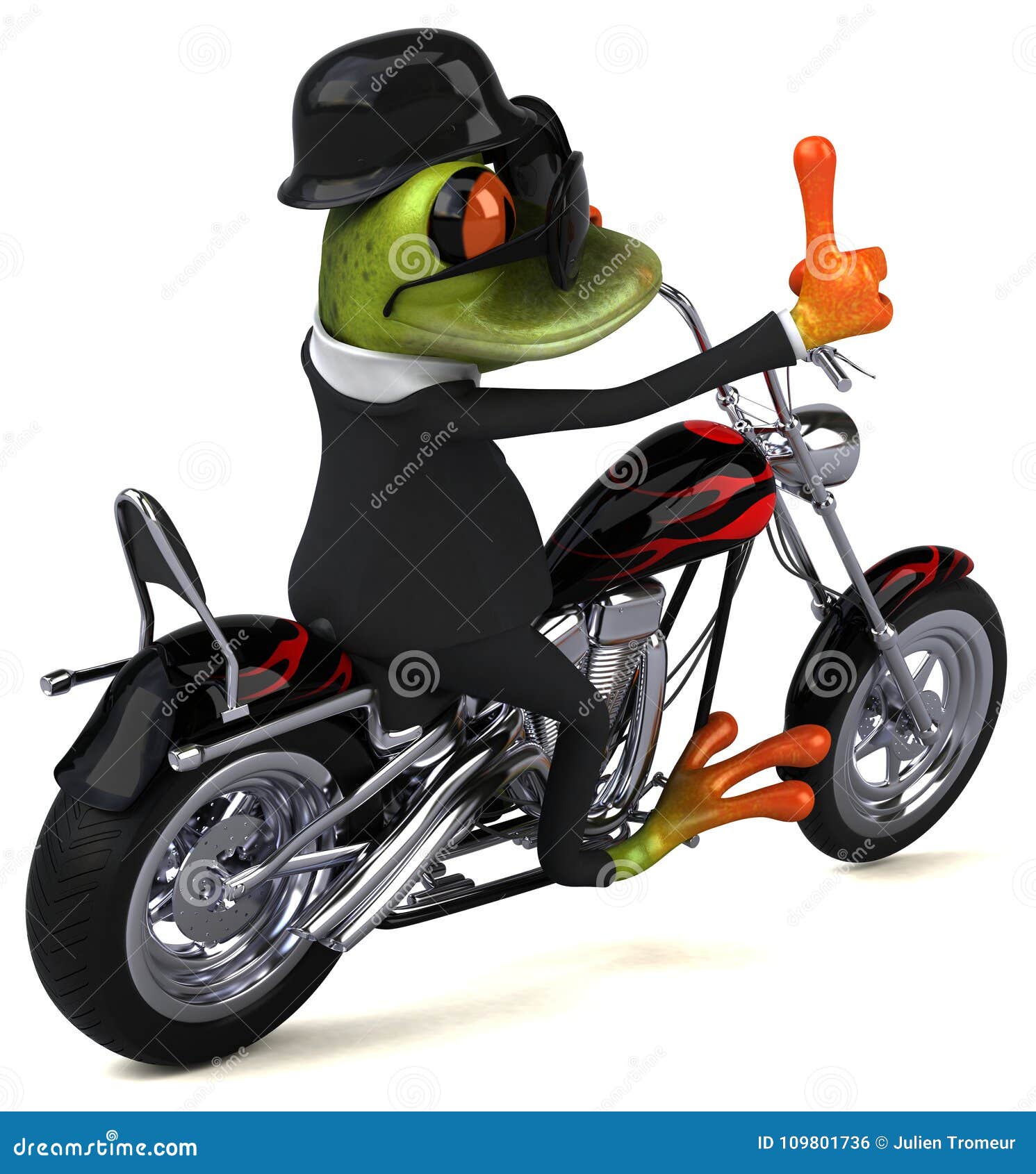 Fun Frog on a Motorcycle 3D Illustration Stock Illustration