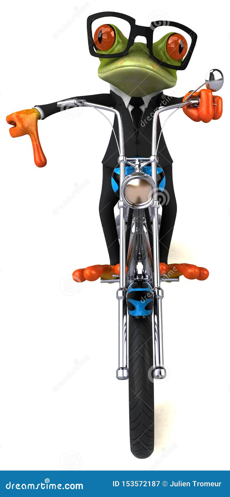 Fun Frog on a Motorcycle 3D Illustration Stock Illustration