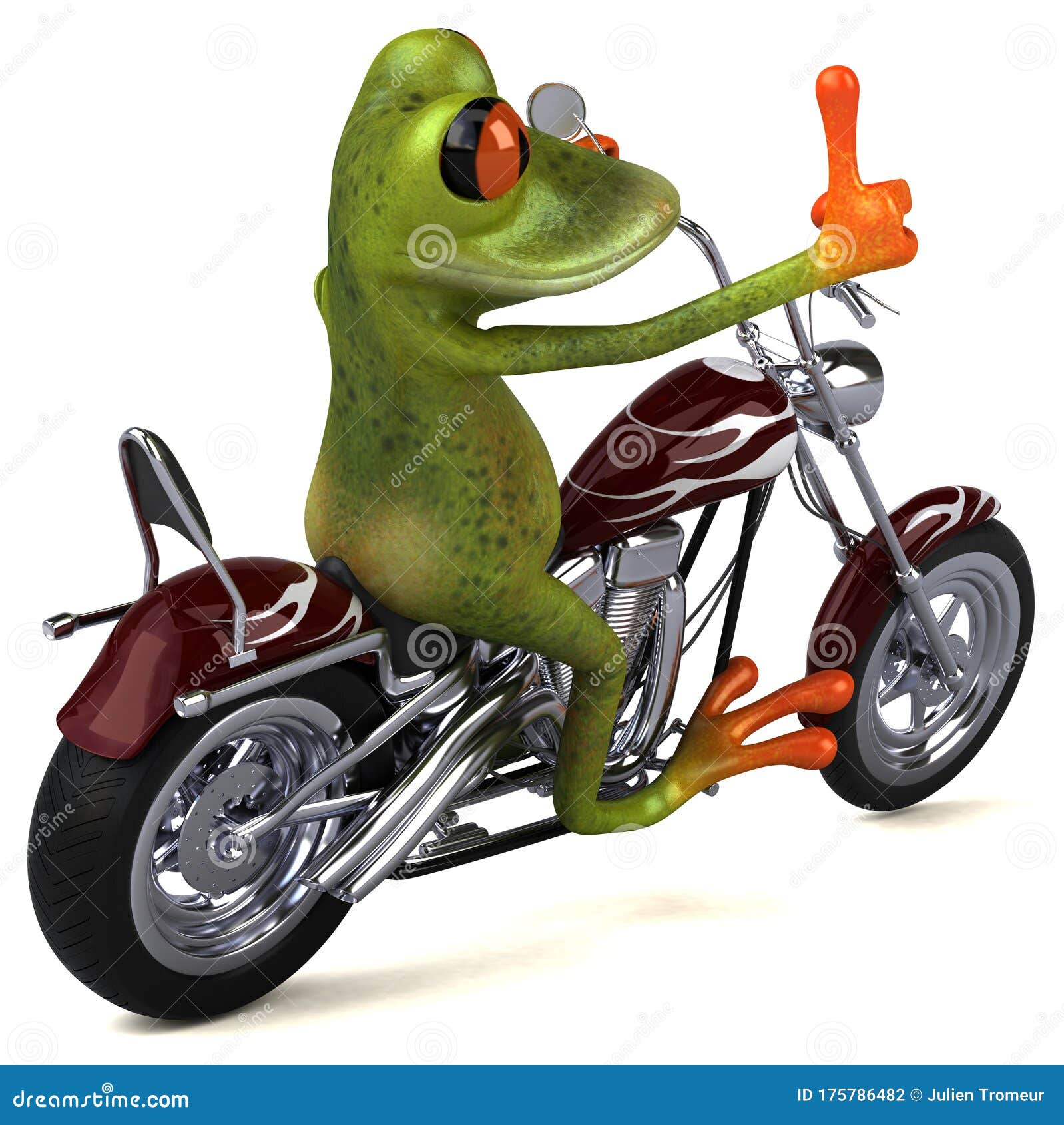 Fun Frog on a Motorcycle 3D Illustration Stock Illustration